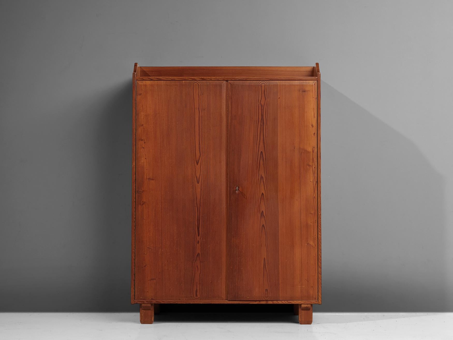 Mid-20th Century French Highboard in Pine and Brass Details For Sale