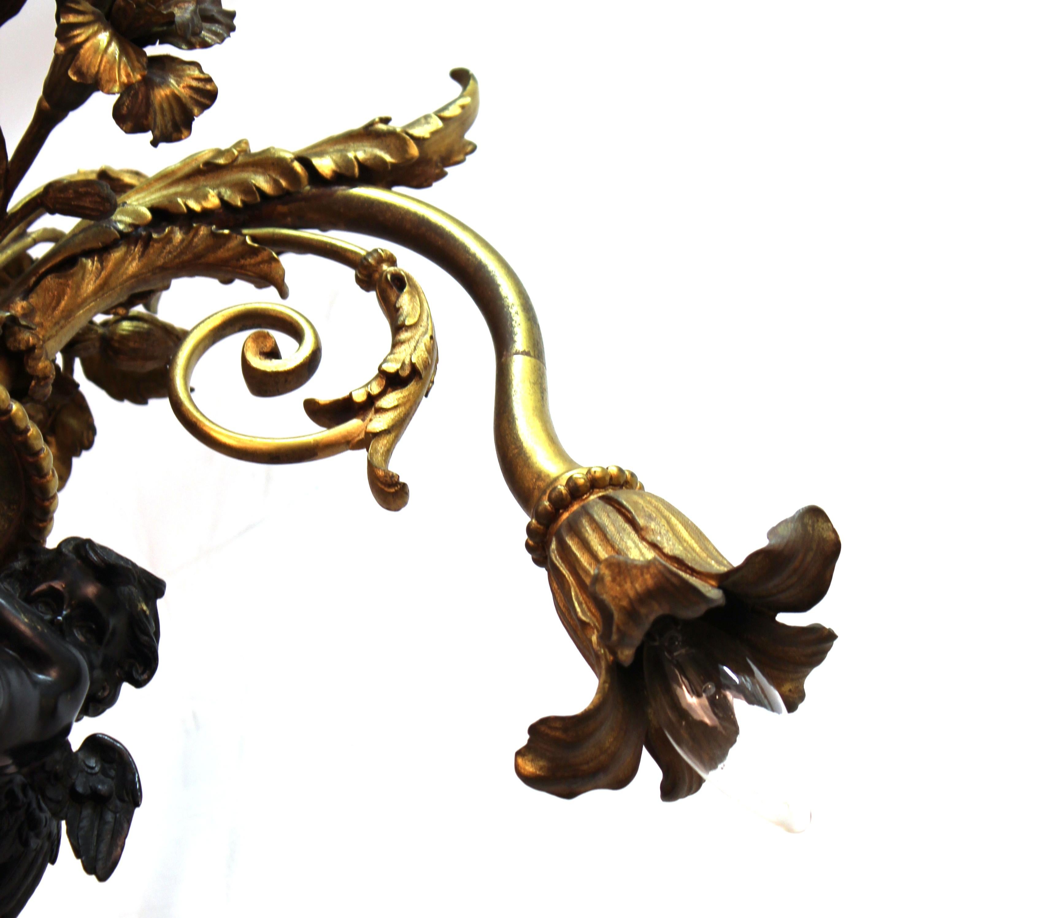 French Historicist Bronze Chandelier with Eagle and Putti 5