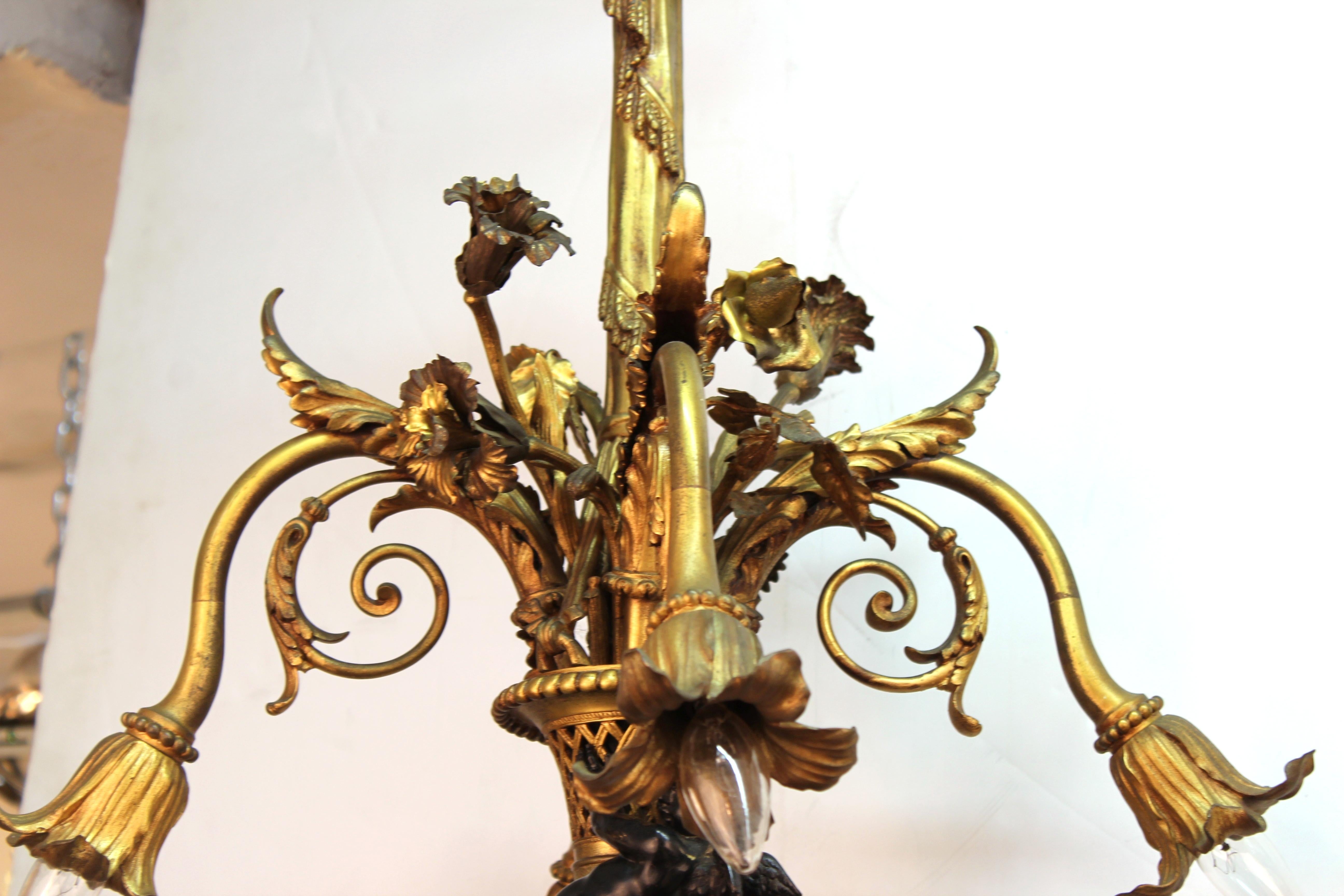 Neoclassical Revival French Historicist Bronze Chandelier with Eagle and Putti