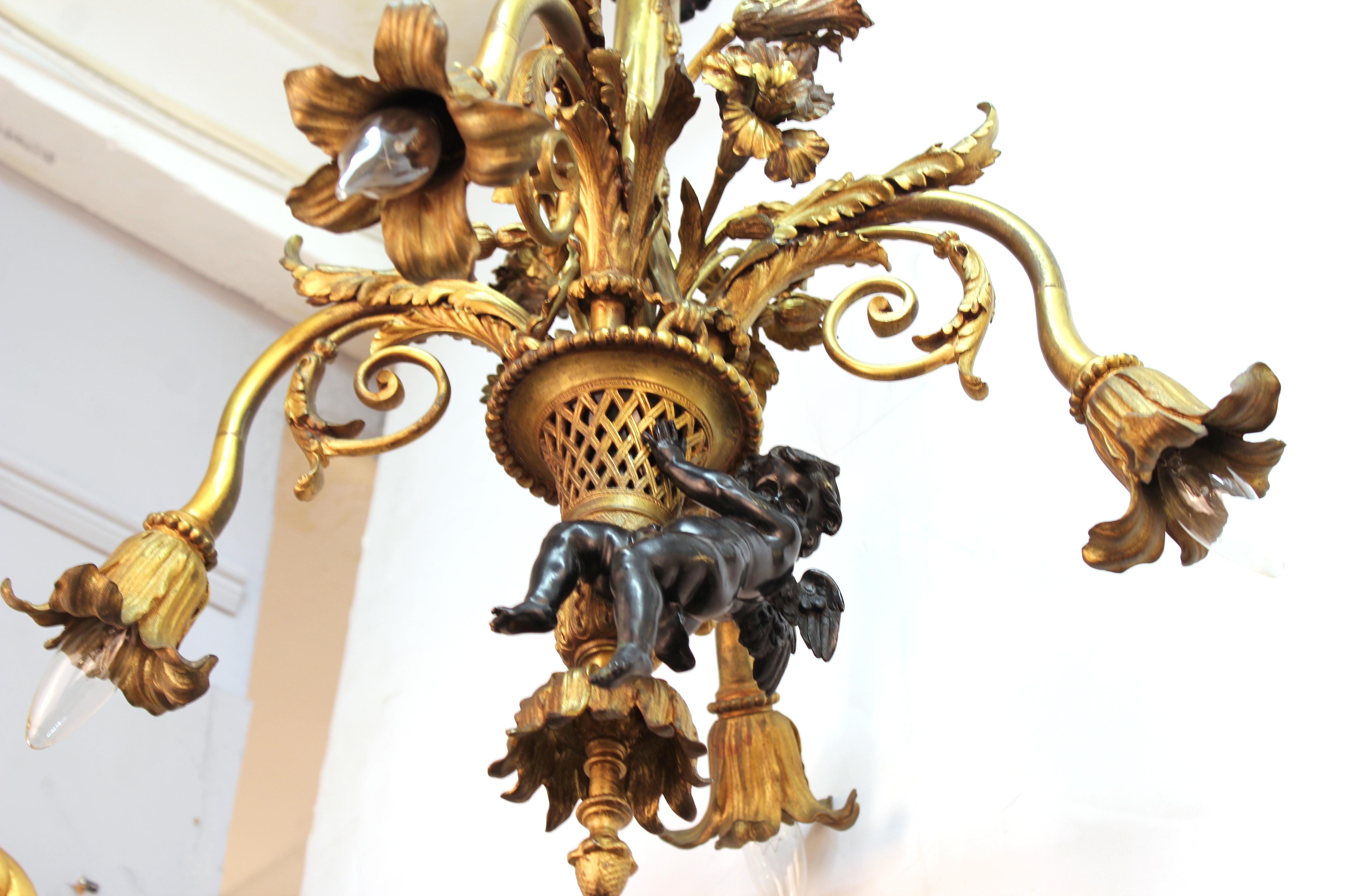 French Historicist Bronze Chandelier with Eagle and Putti 3