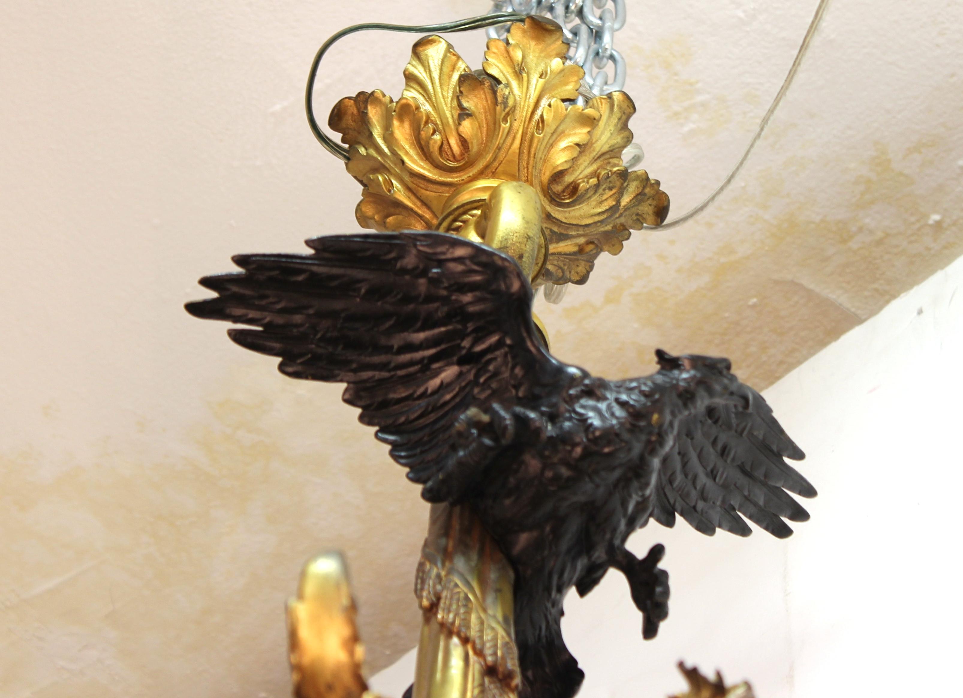 French Historicist Bronze Chandelier with Eagle and Putti 4