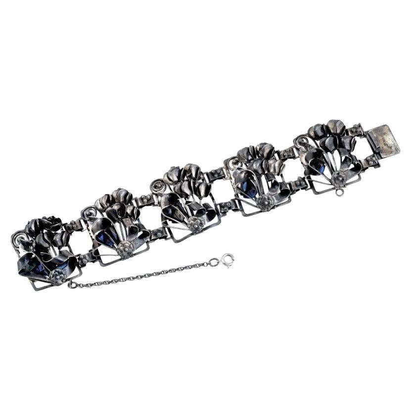 French Hobe Floral Design Sterling Silver Bracelet