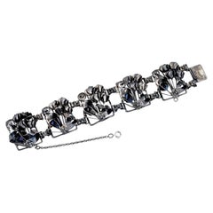 Brazalete de plata de ley con diseño floral Hobe francés