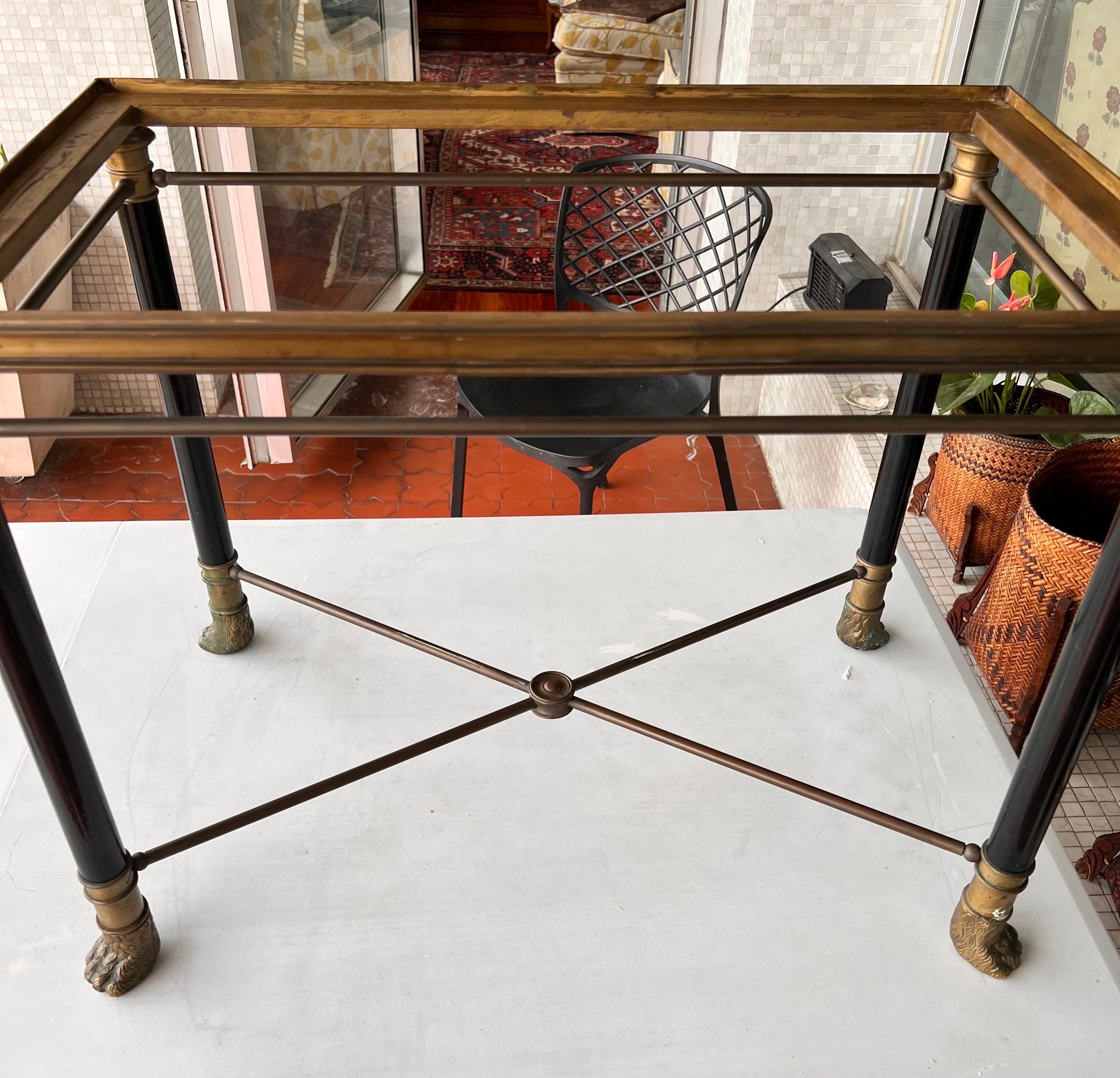 French Hollywood Maison Jansen Style Coffe Tables Iron, Bronze and Marble For Sale 5