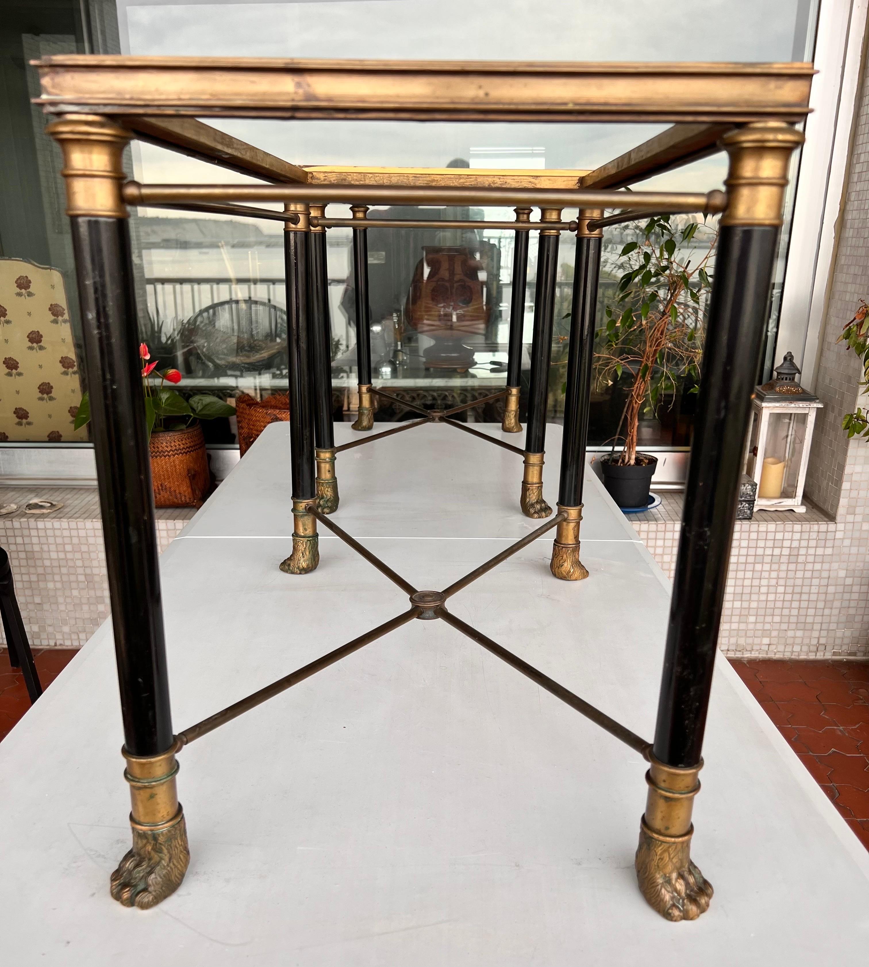 French Hollywood Maison Jansen Style Coffe Tables Iron, Bronze and Marble For Sale 8