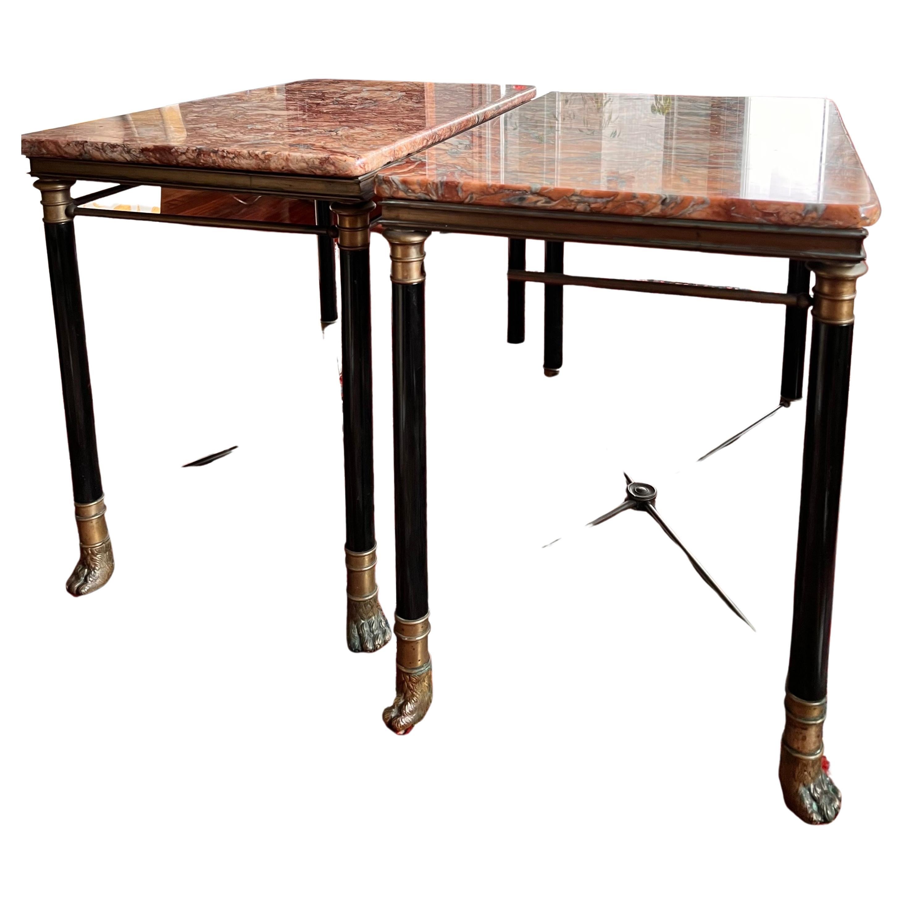 French Hollywood Maison Jansen Style Coffe Tables Iron, Bronze and Marble