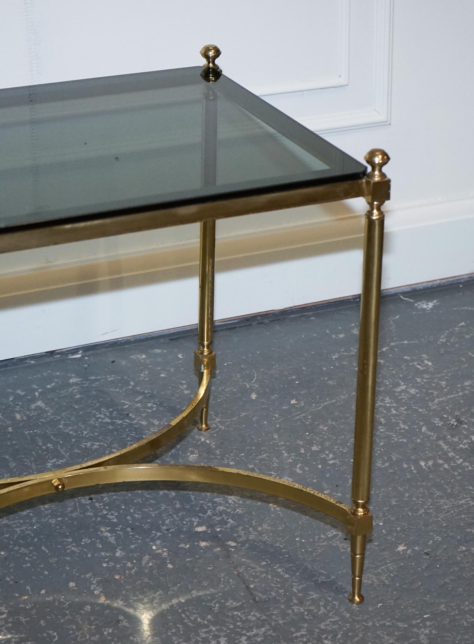 French Hollywood Regency 1960s Brass & Smoked Glass Coffee Table For Sale 5