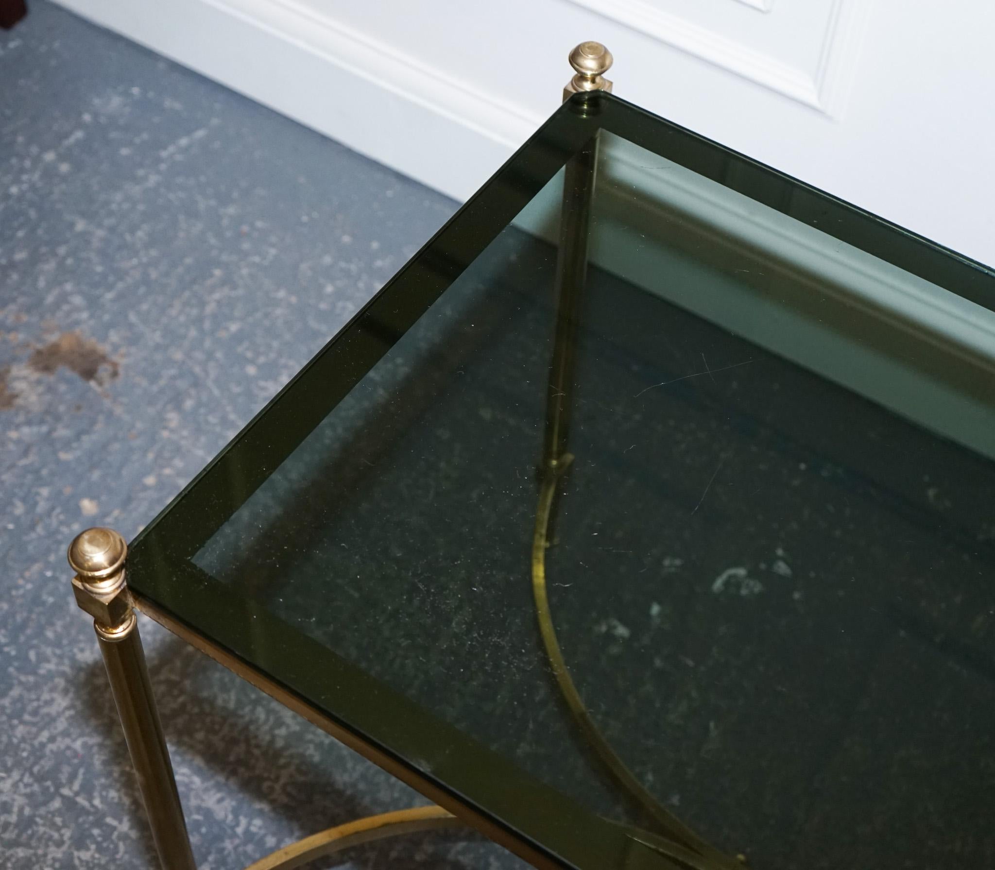 French Hollywood Regency 1960s Brass & Smoked Glass Coffee Table For Sale 8