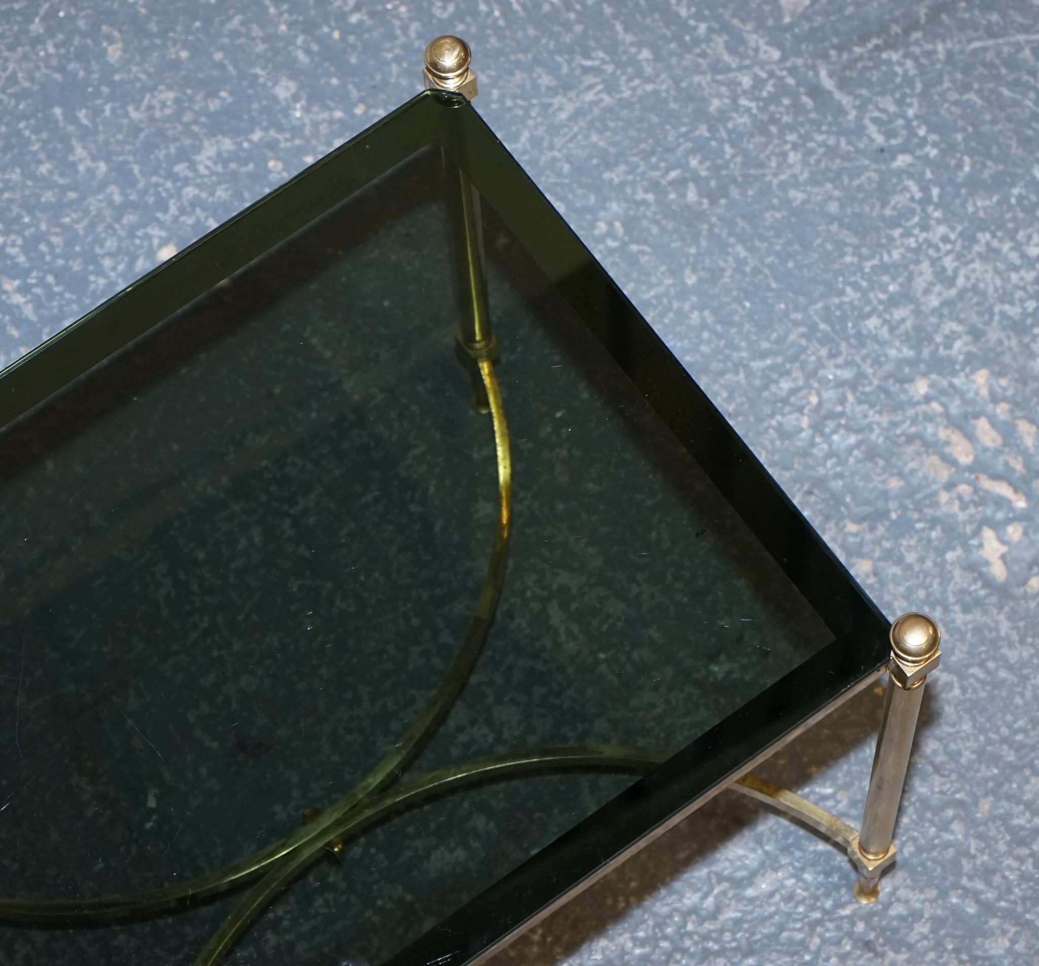 French Hollywood Regency 1960s Brass & Smoked Glass Coffee Table For Sale 10