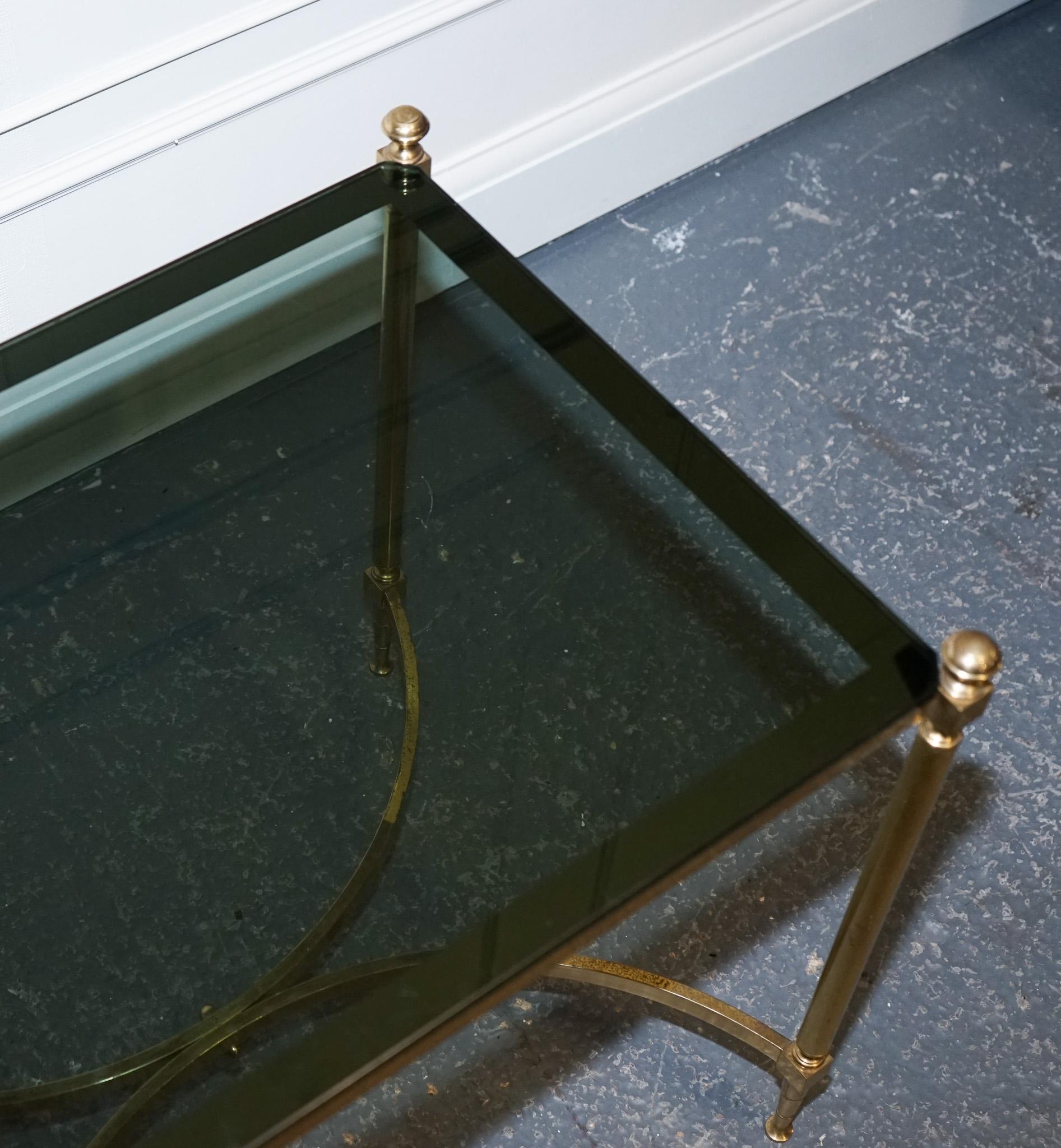 French Hollywood Regency 1960s Brass & Smoked Glass Coffee Table For Sale 11