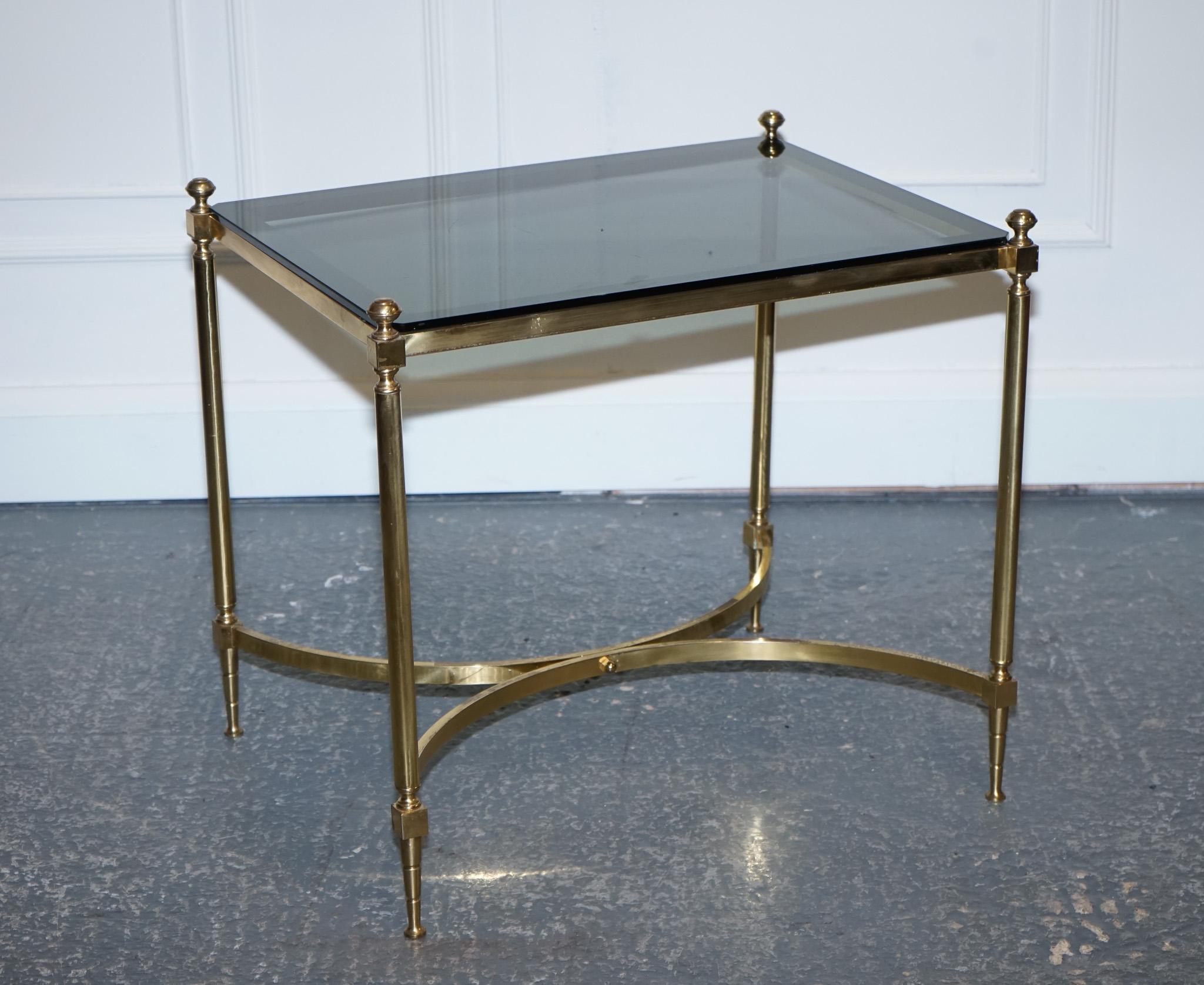 French Hollywood Regency 1960s Brass & Smoked Glass Coffee Table In Good Condition For Sale In Pulborough, GB