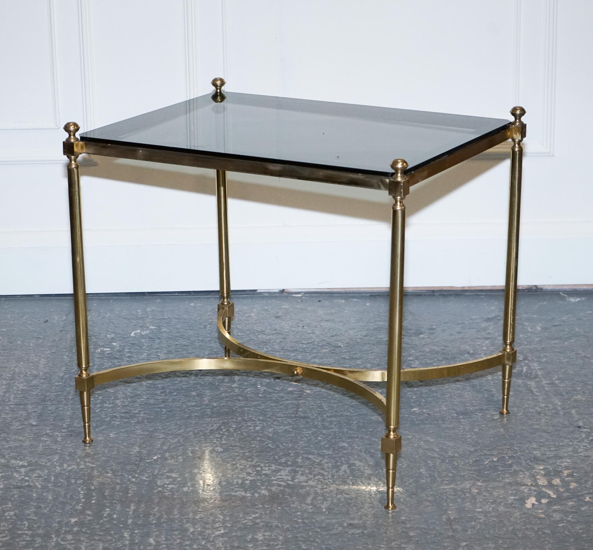 20th Century French Hollywood Regency 1960s Brass & Smoked Glass Coffee Table For Sale