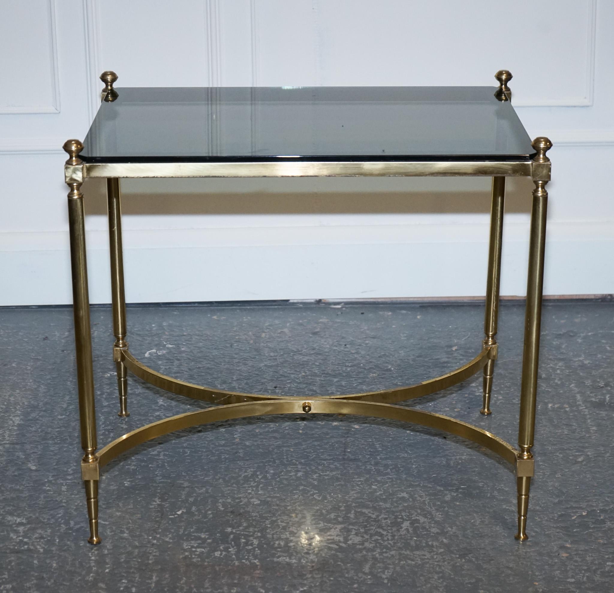 French Hollywood Regency 1960s Brass & Smoked Glass Coffee Table For Sale 1