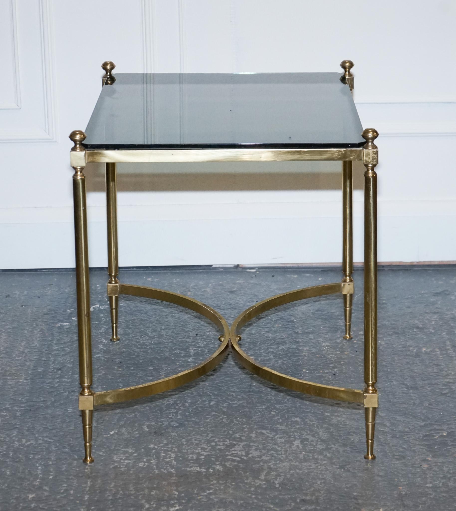 French Hollywood Regency 1960s Brass & Smoked Glass Coffee Table For Sale 2