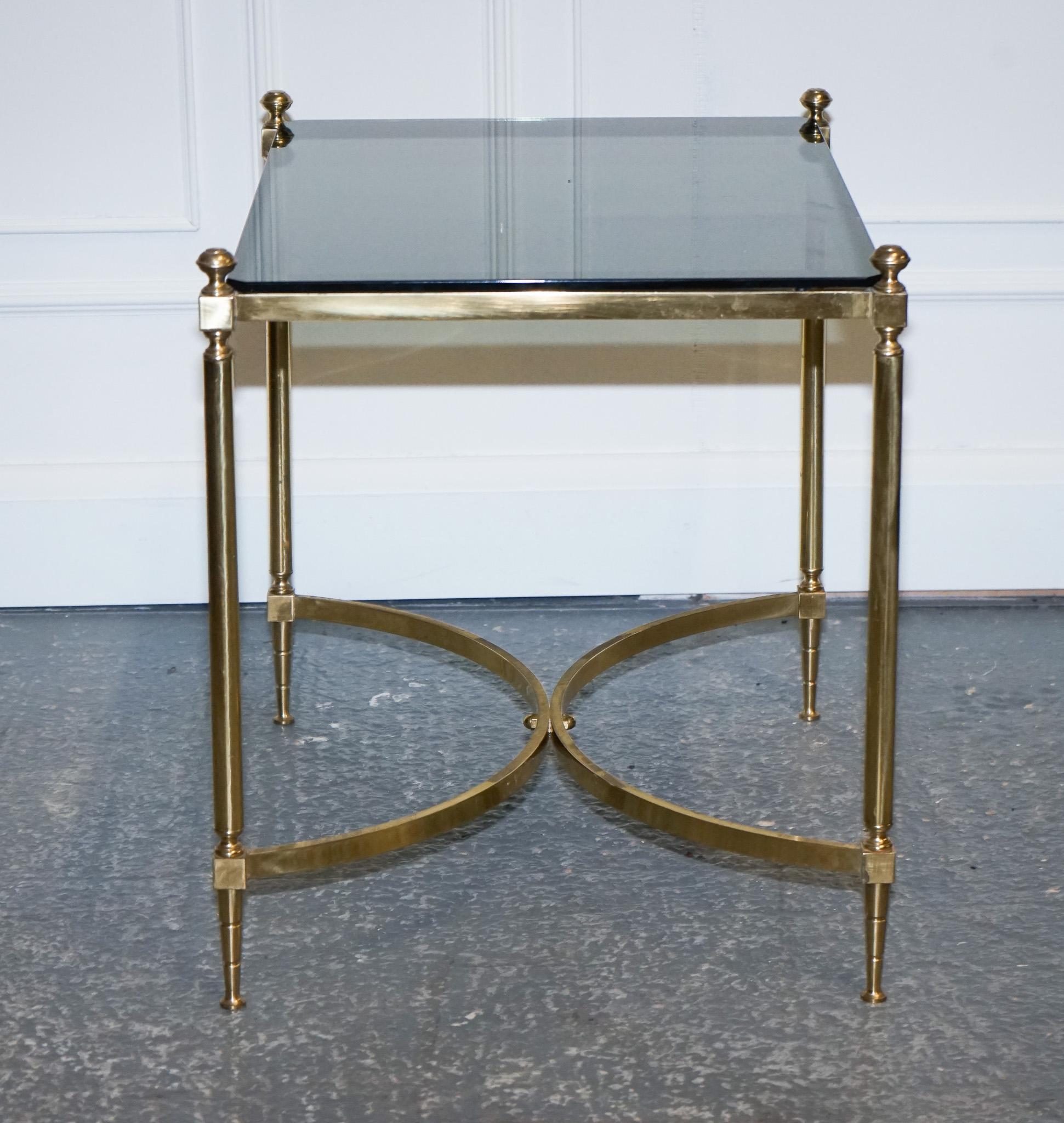 French Hollywood Regency 1960s Brass & Smoked Glass Coffee Table For Sale 3