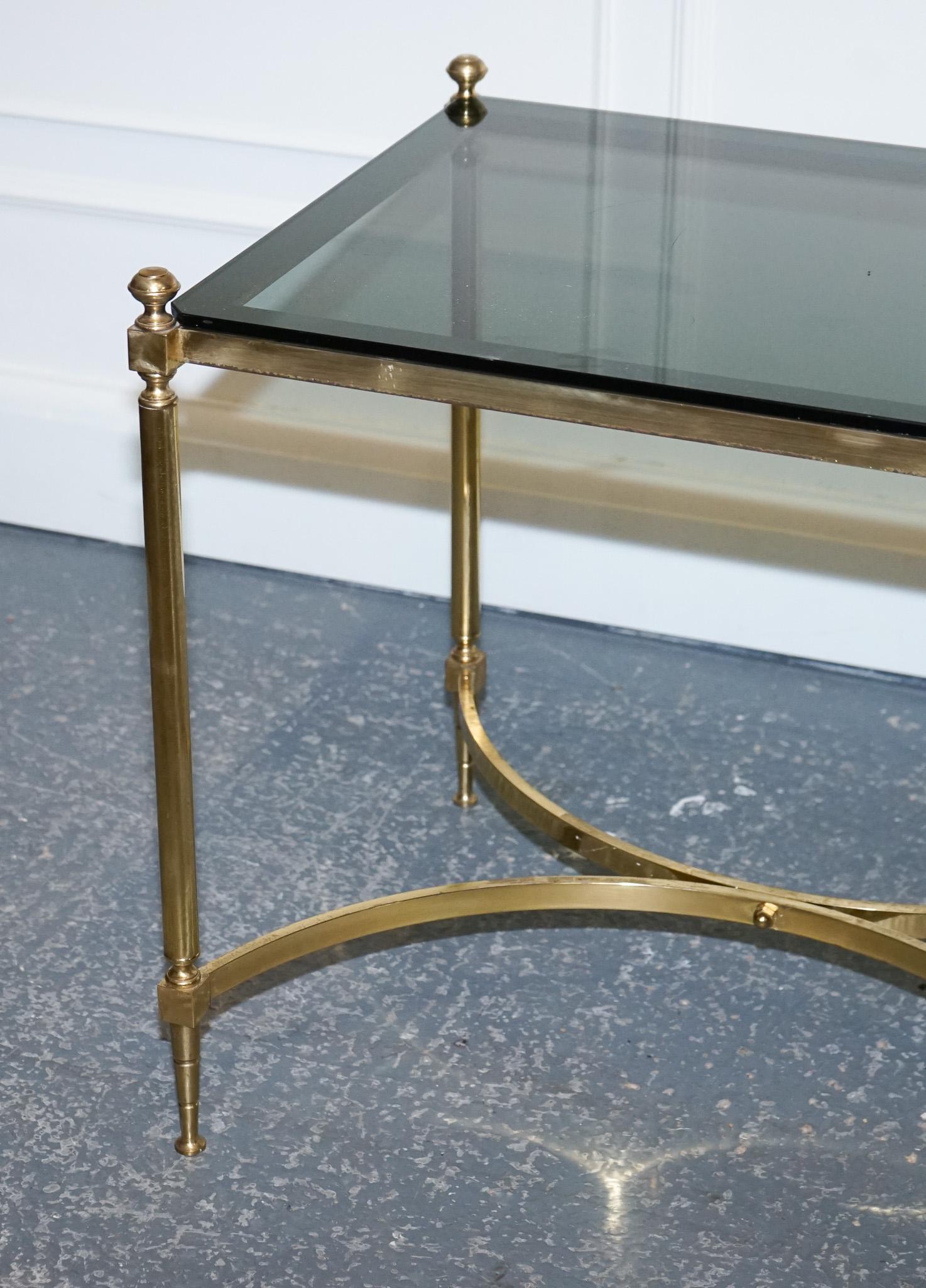French Hollywood Regency 1960s Brass & Smoked Glass Coffee Table For Sale 4