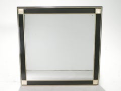 Miroir français Hollywood Regency en laiton et laque noire, 1970