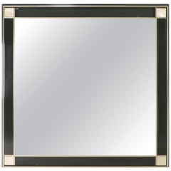 French Hollywood Regency Brass and Black Lacquer Mirror, 1970s