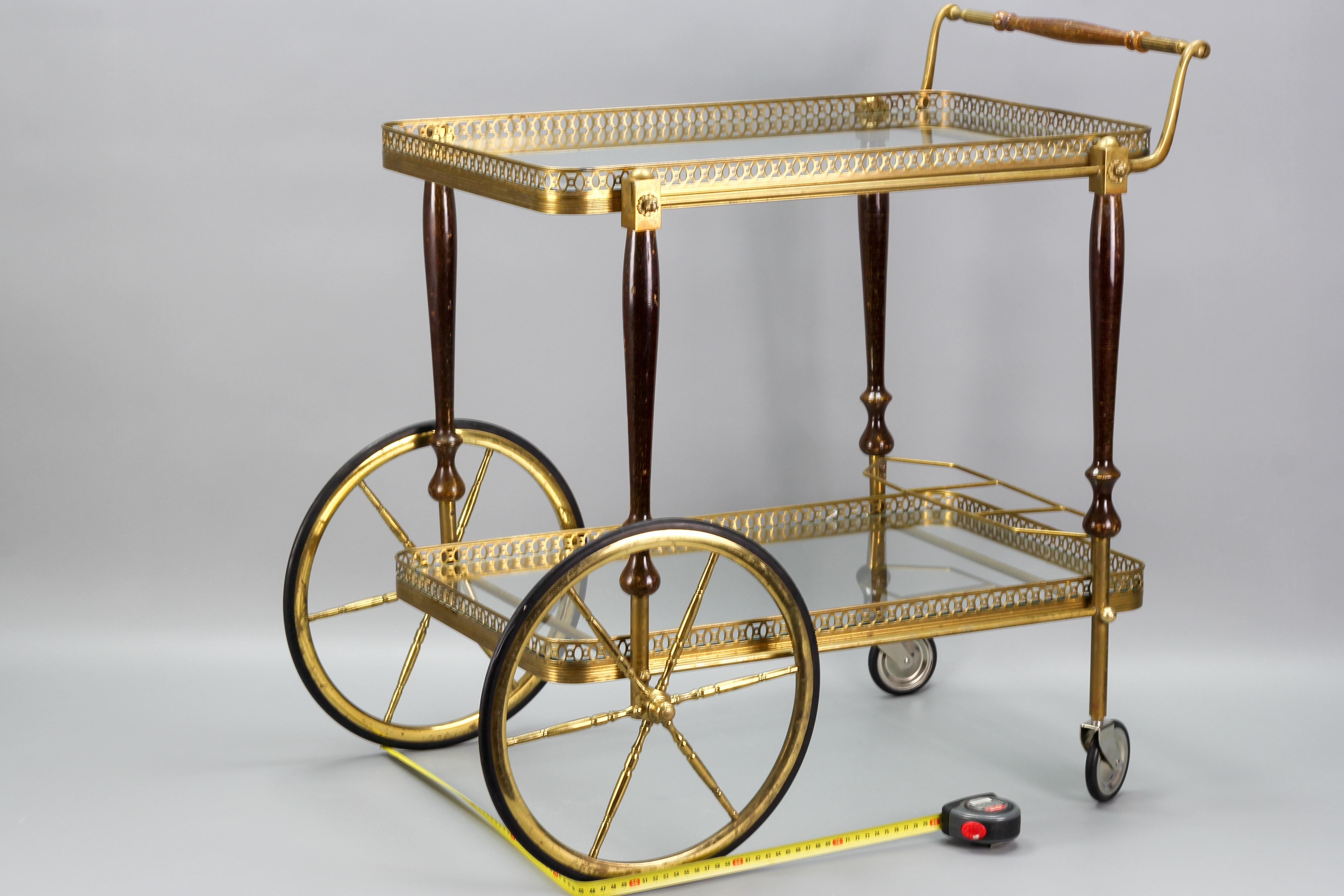 French Hollywood Regency Brass and Glass Bar Cart Drinks Trolley 5