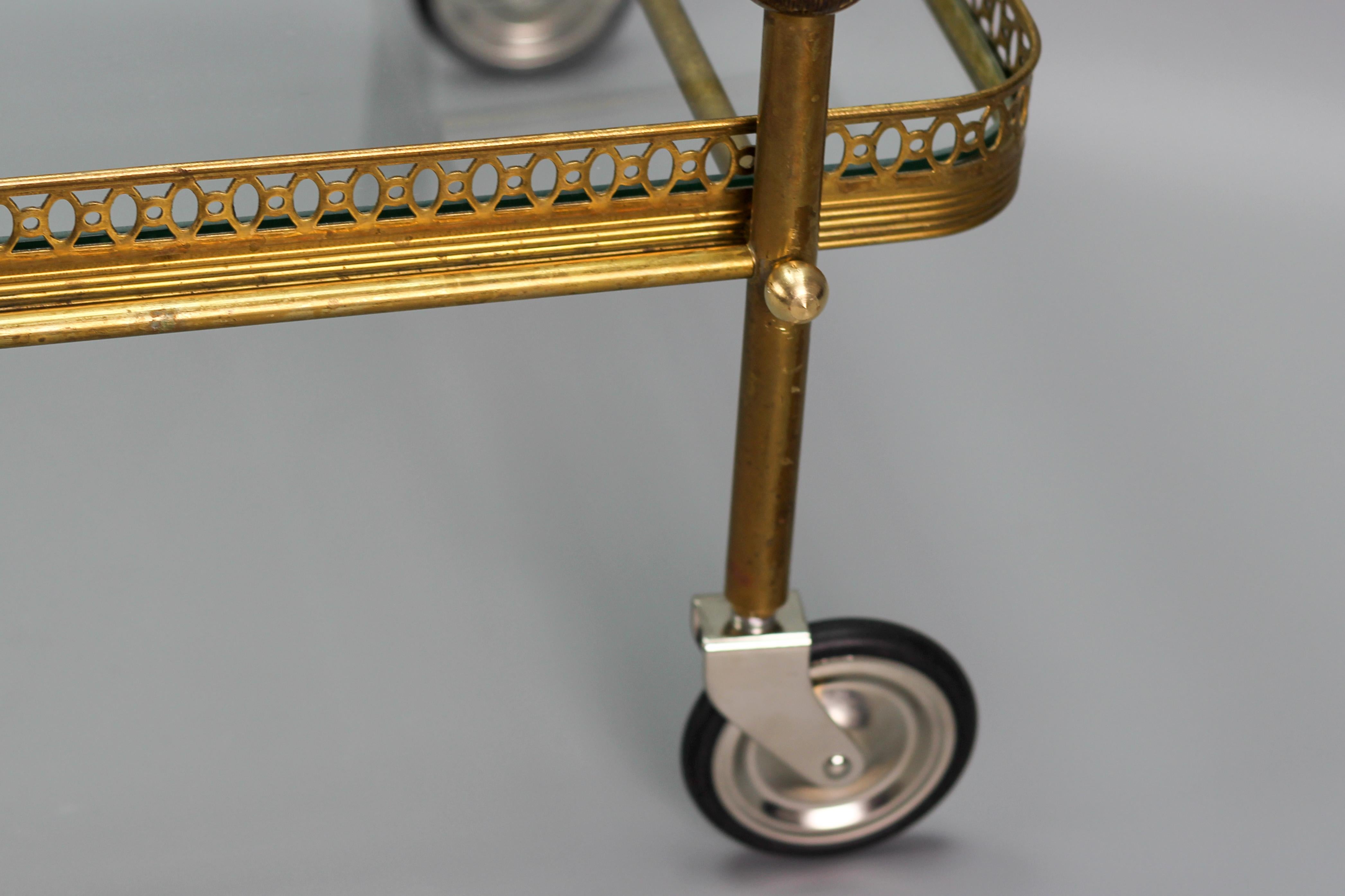 French Hollywood Regency Brass and Glass Bar Cart Drinks Trolley 10
