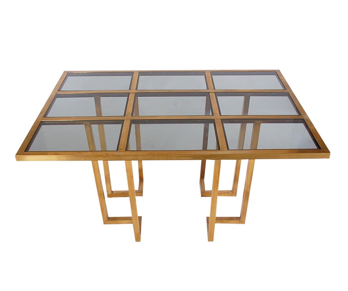 French Hollywood Regency Brass and Glass Grid Dining Table after Mastercraft 1