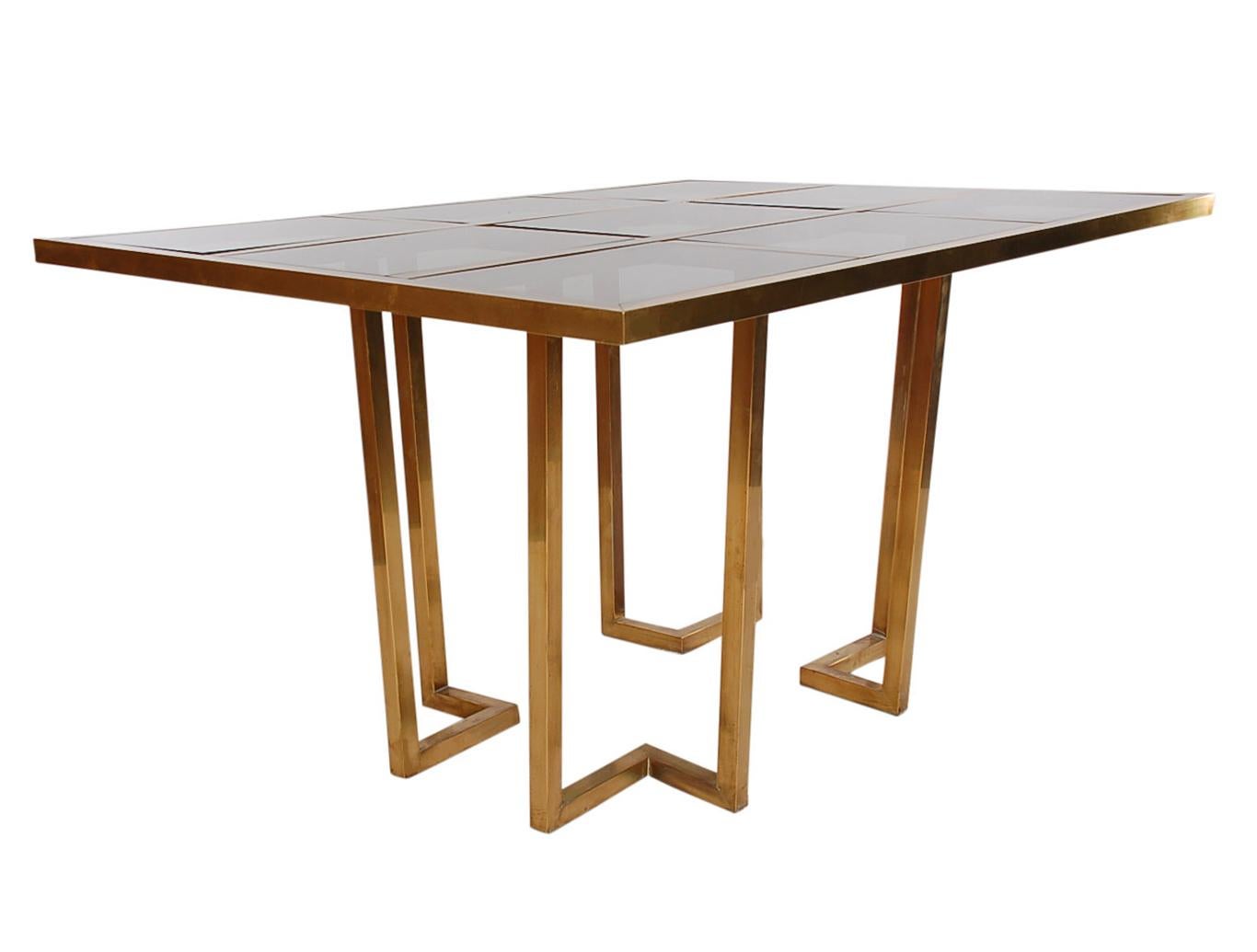 French Hollywood Regency Brass and Glass Grid Dining Table after Mastercraft 2