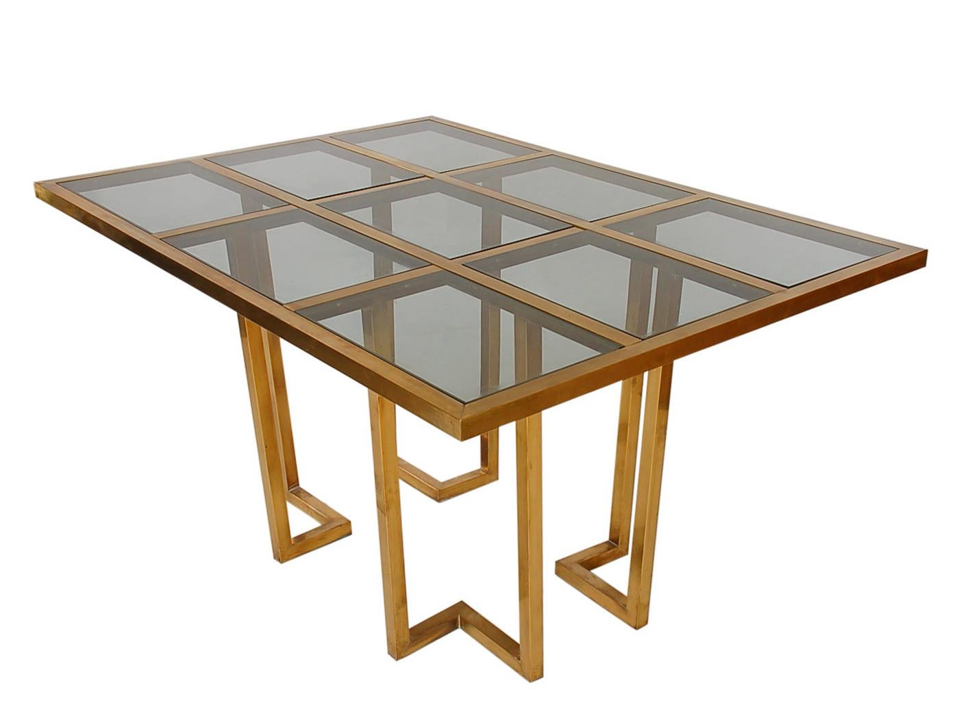 French Hollywood Regency Brass and Glass Grid Dining Table after Mastercraft 3