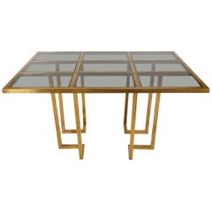French Hollywood Regency Brass and Glass Grid Dining Table after Mastercraft