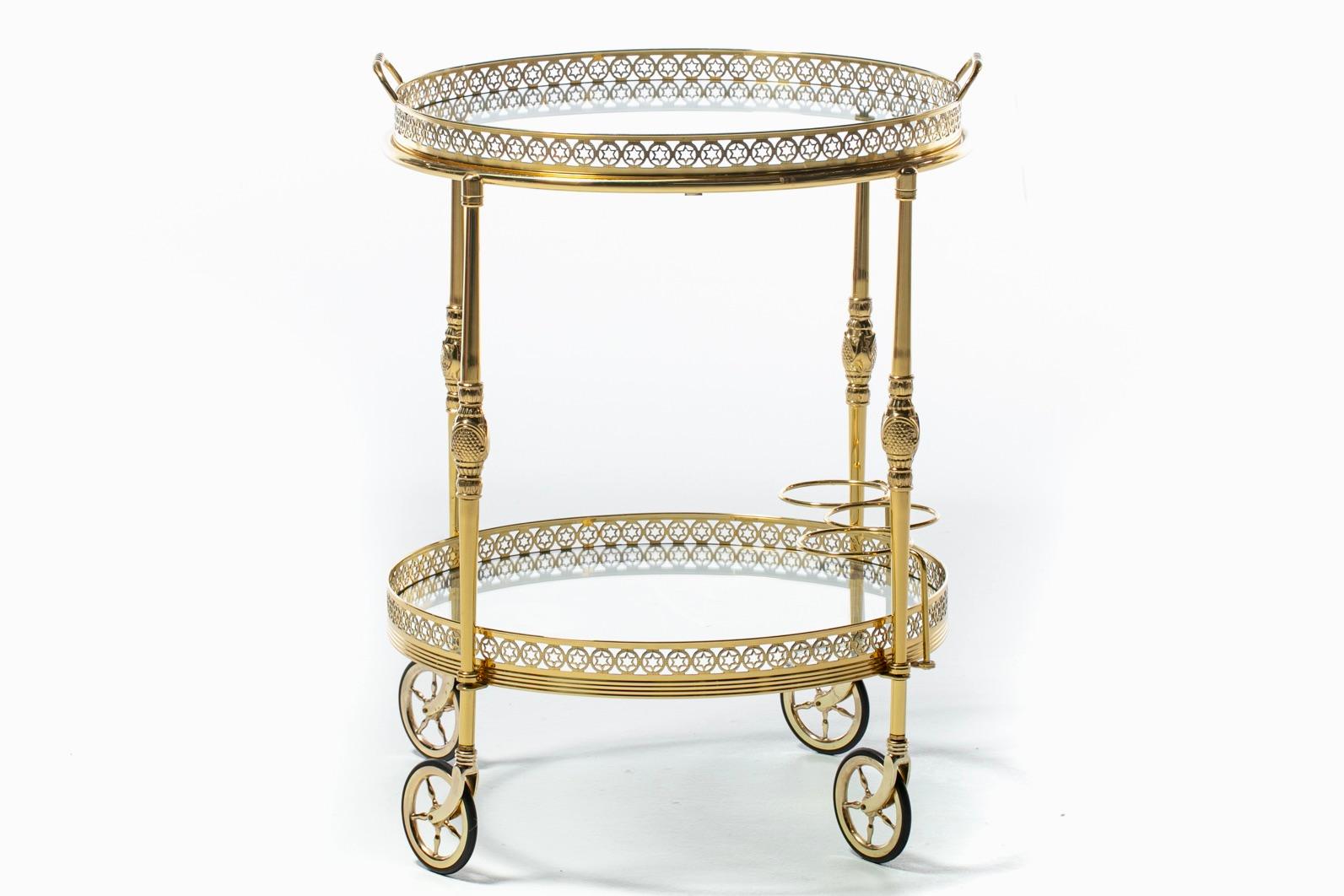 French Hollywood Regency Brass Bar Cart with Star Motif c. 1960s  For Sale 9