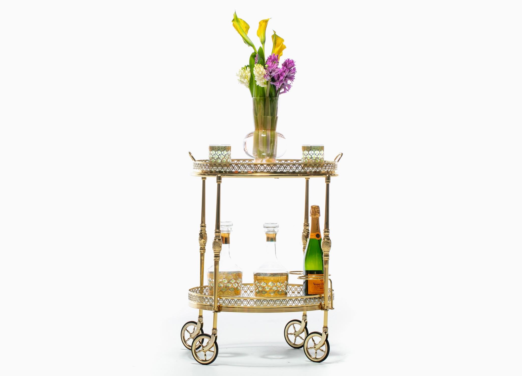 French Hollywood Regency Brass Bar Cart with Star Motif c. 1960s  For Sale 11