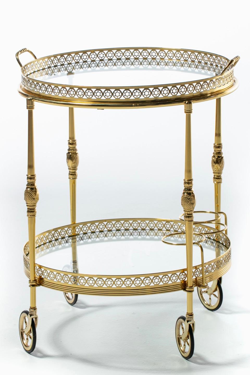 Mid-20th Century French Hollywood Regency Brass Bar Cart with Star Motif c. 1960s  For Sale