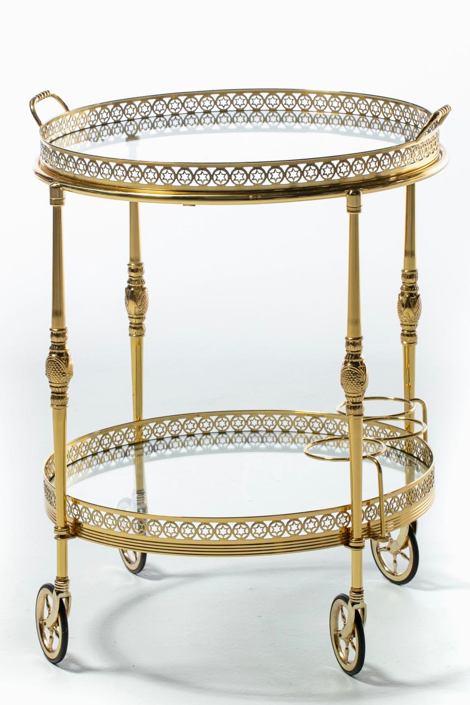 Mid-20th Century French Hollywood Regency Brass Bar Cart with Star Motif c. 1960s For Sale