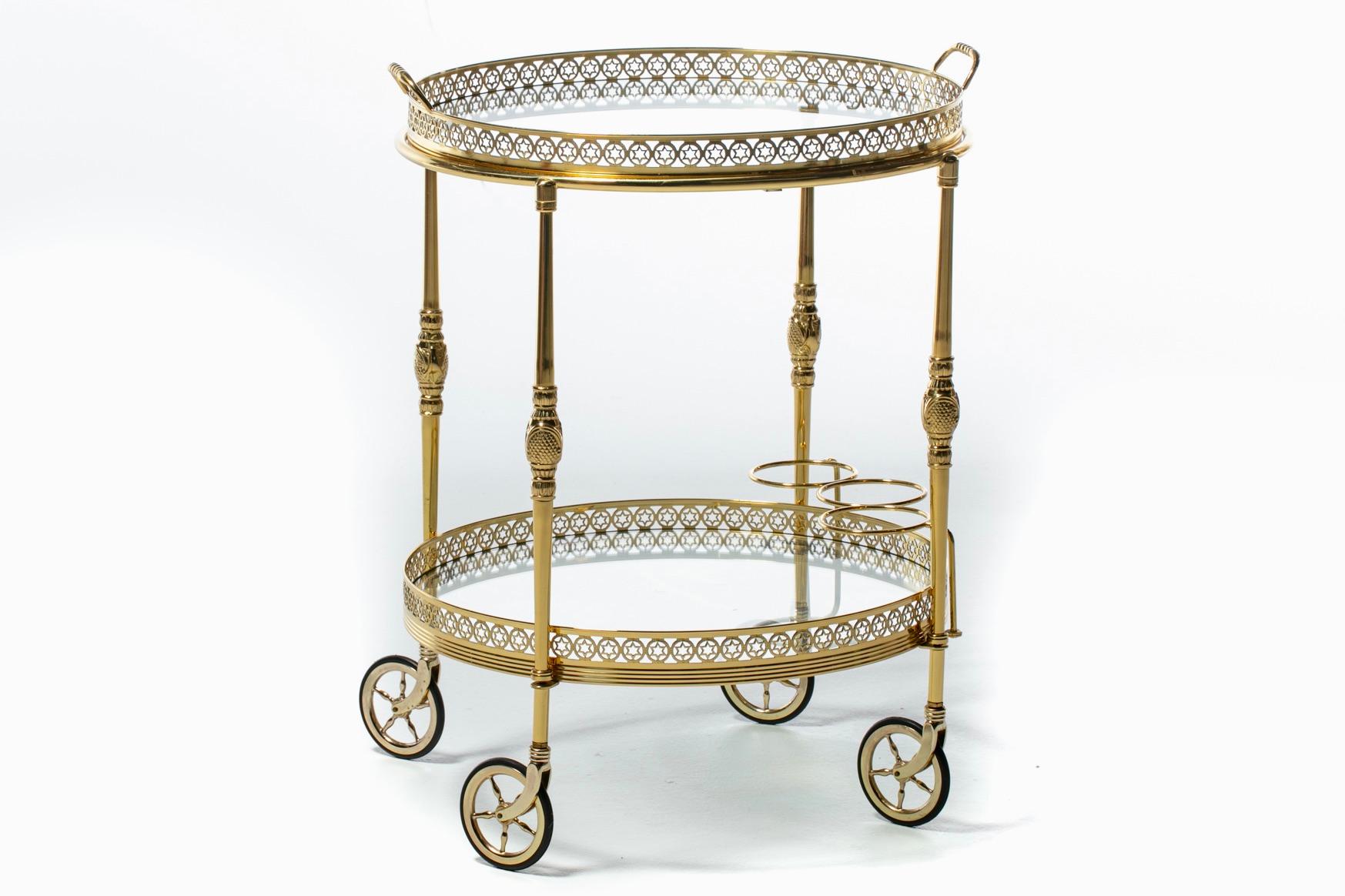 French Hollywood Regency Brass Bar Cart with Star Motif c. 1960s  For Sale 2