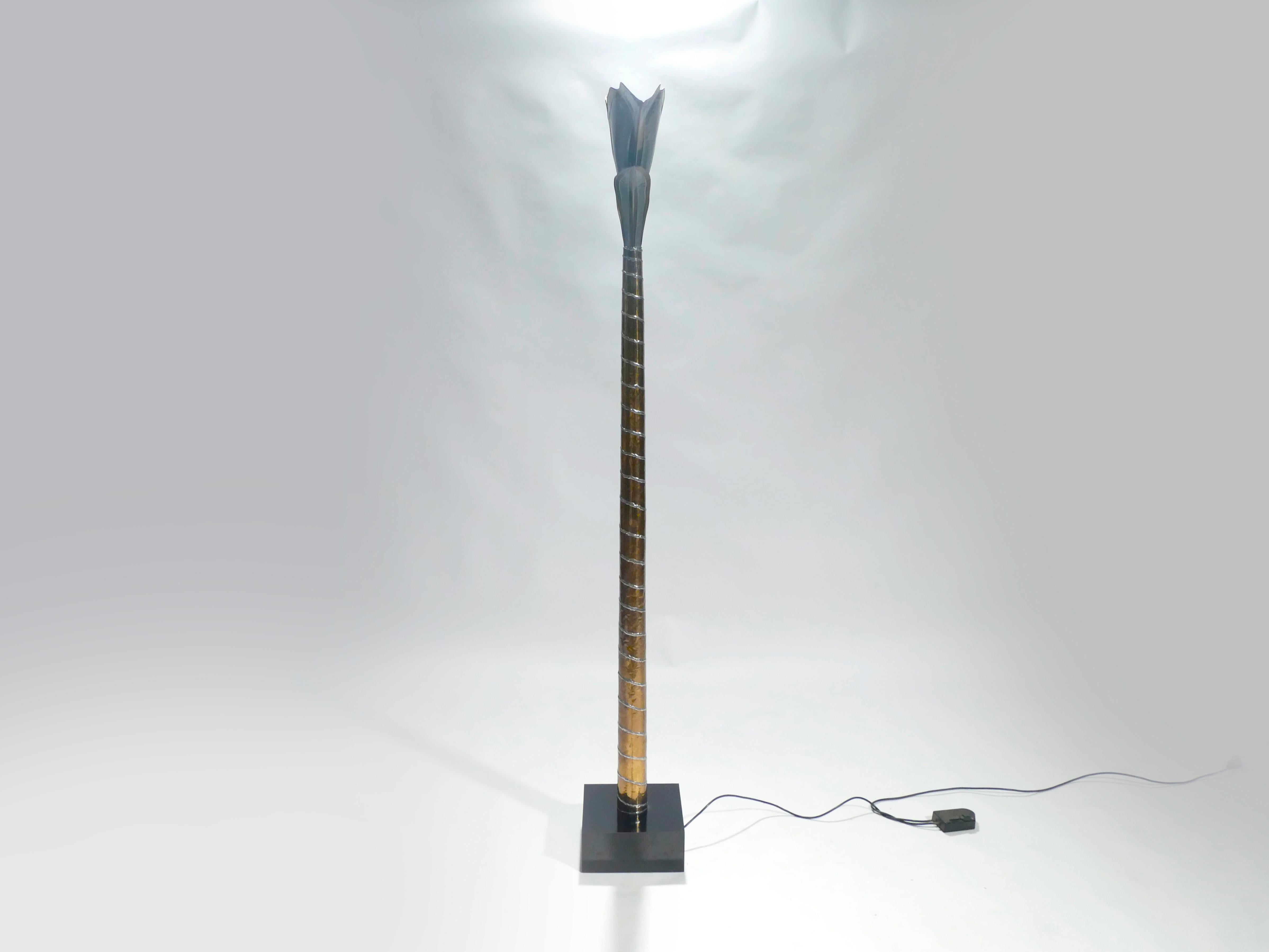 French Hollywood Regency Brass Nickel Floor Lamp by Henri Fernandez, 1970s 4