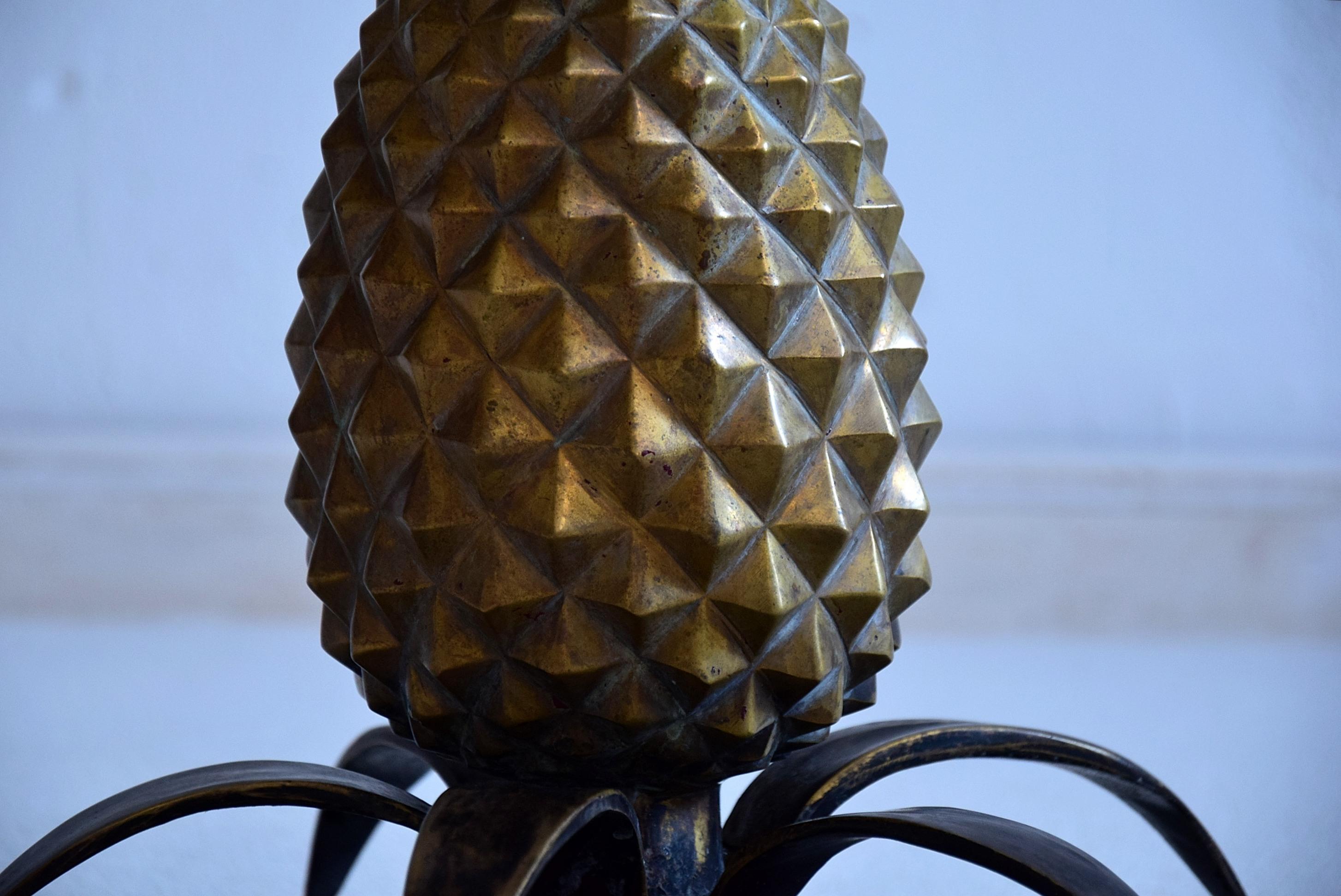 Late 20th Century French Hollywood Regency Brass Pineapple Side Table