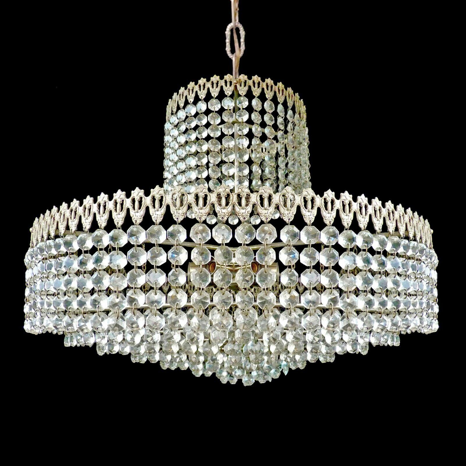 Beaded French Hollywood Regency Chrome Cut Crystal Beads 8tiers Wedding Cake Chandelier For Sale