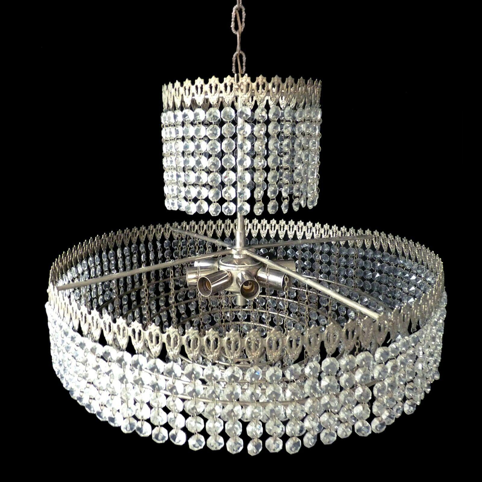 20th Century French Hollywood Regency Chrome Cut Crystal Beads 8tiers Wedding Cake Chandelier For Sale
