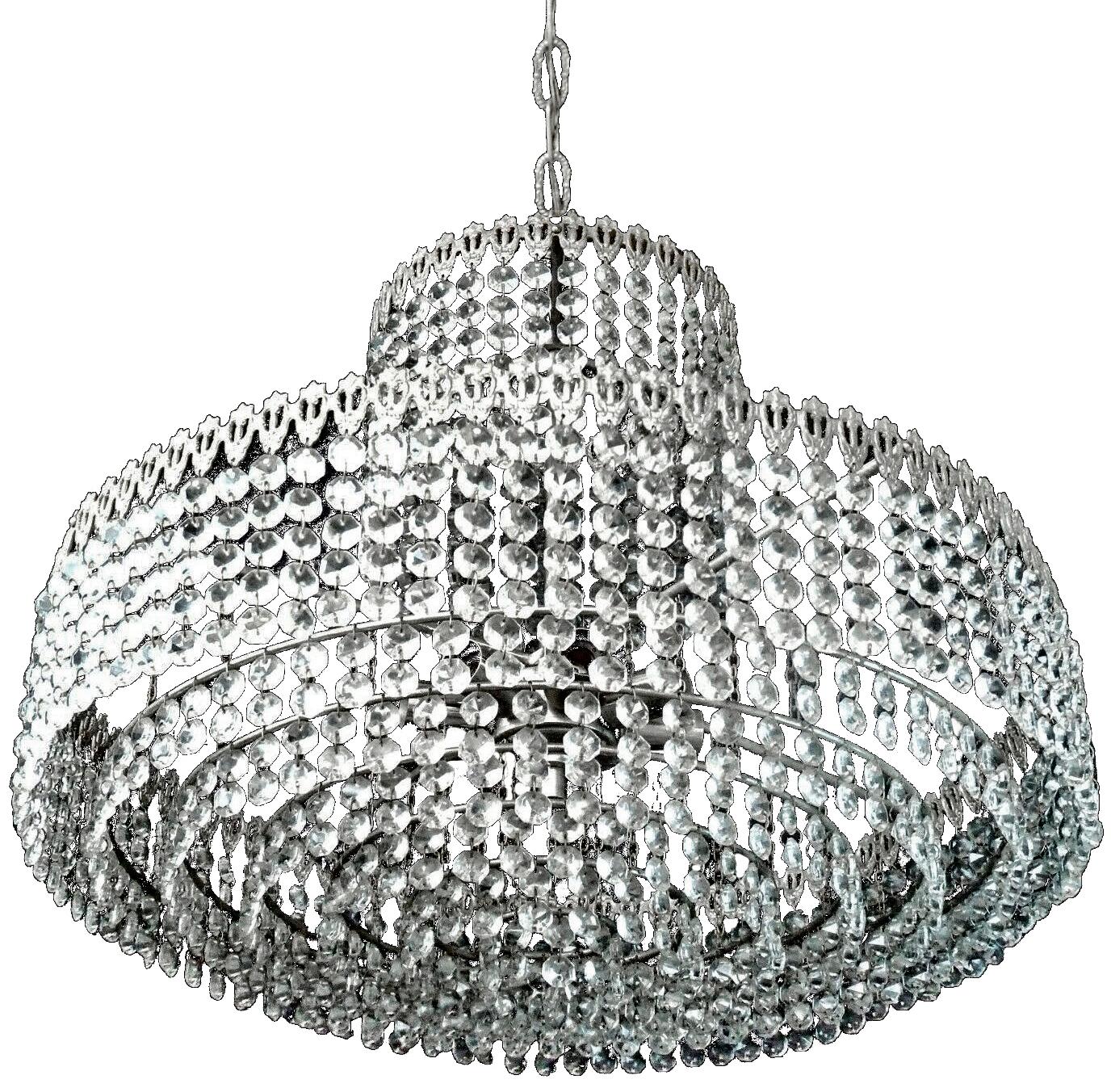 8 ampoules E14/ bon état de fonctionnement.
Montage nécessaire. Ampoules non incluses.
Mesures :
Diamètre 20,5 in (52 cm)
Hauteur 40 in (17 in + 23 in) / 100 cm (44 cm + 56 cm/chaîne)
Poids 6,5 kg.

  
