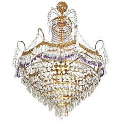 French Empire Regency Chandelier in Gilt Bronze and Amethyst Cut Crystal
