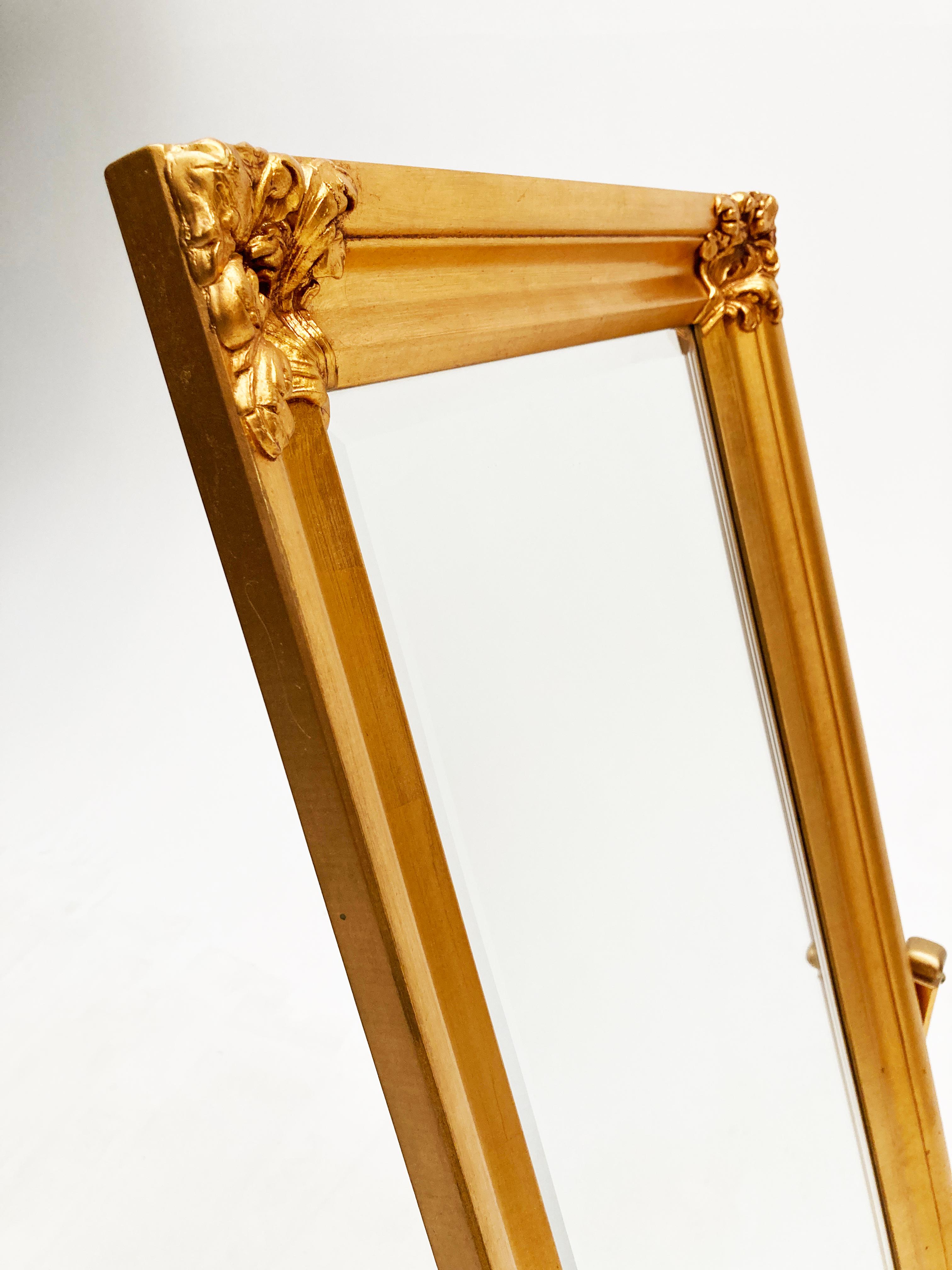 French/Hollywood Regency Gilt Wood Cheval Floor Mirror For Sale 2