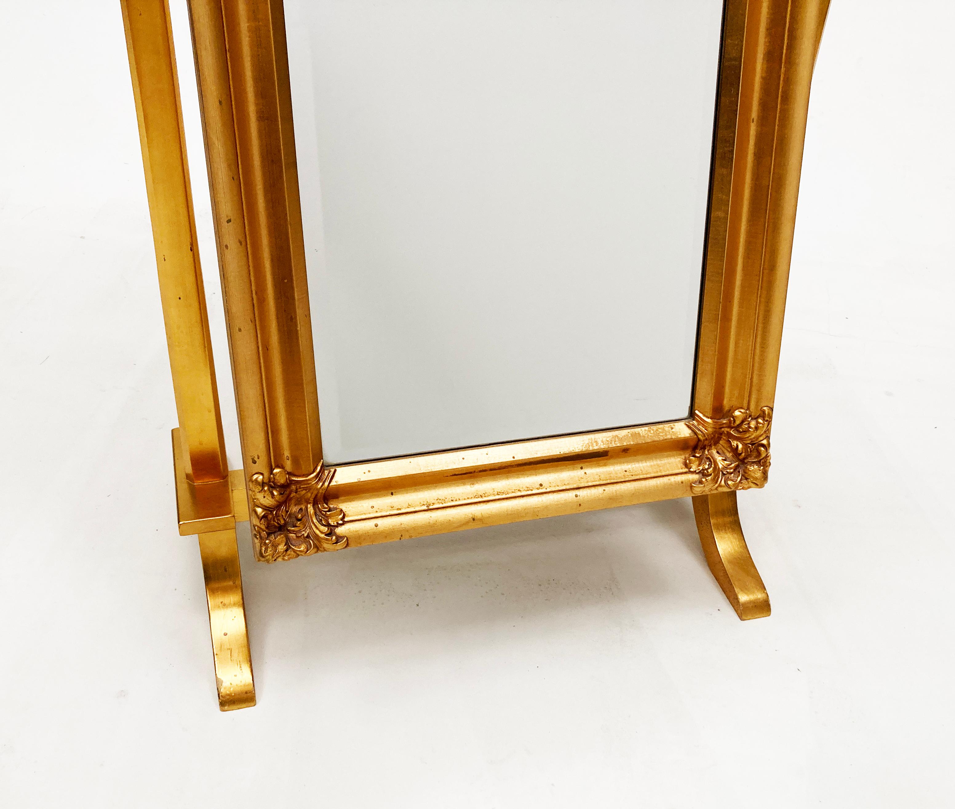 French/Hollywood Regency Gilt Wood Cheval Floor Mirror For Sale 4