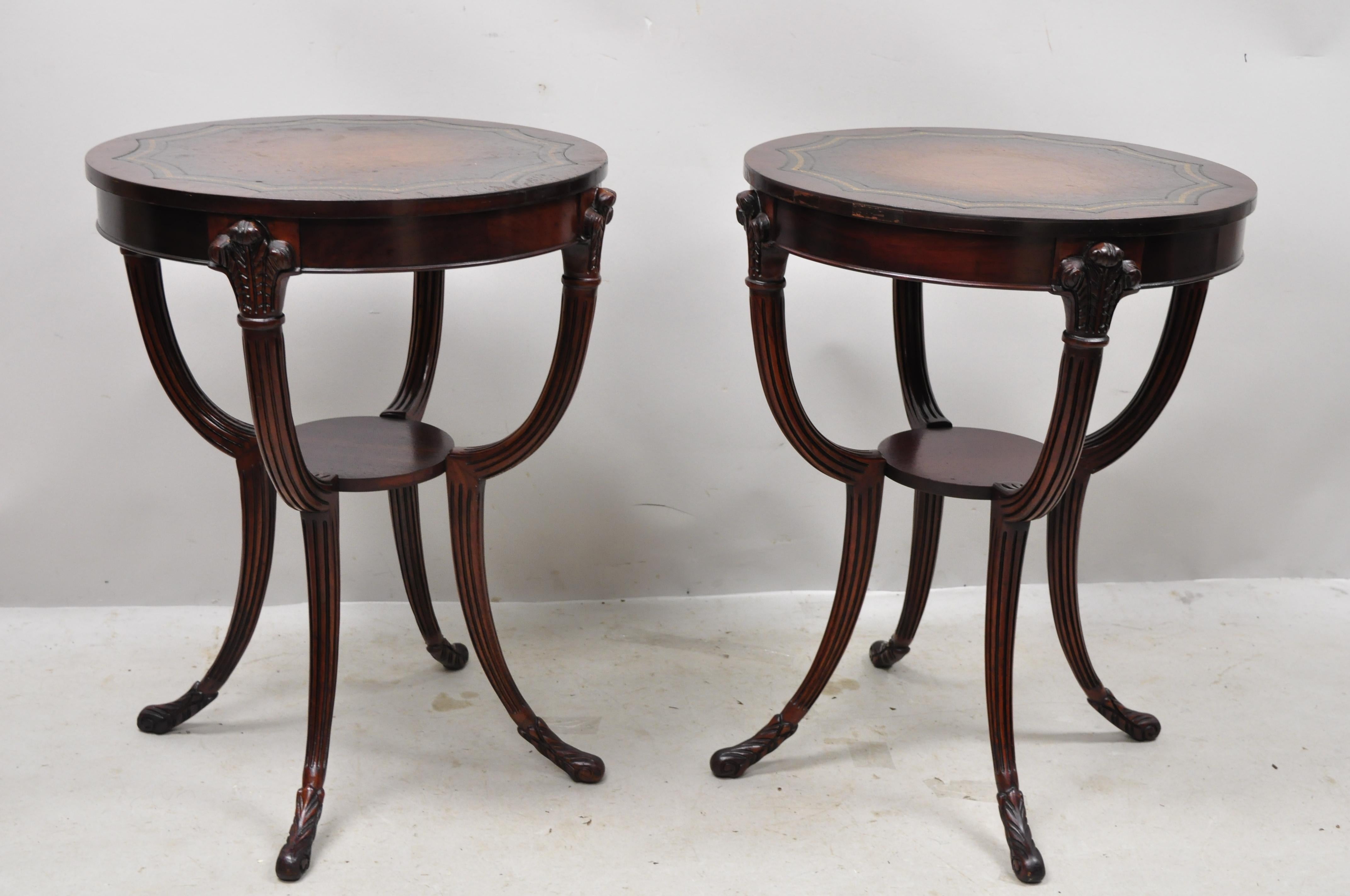 French Hollywood Regency Grosfeld House Plume Carved Leather End Tables, a Pair 5