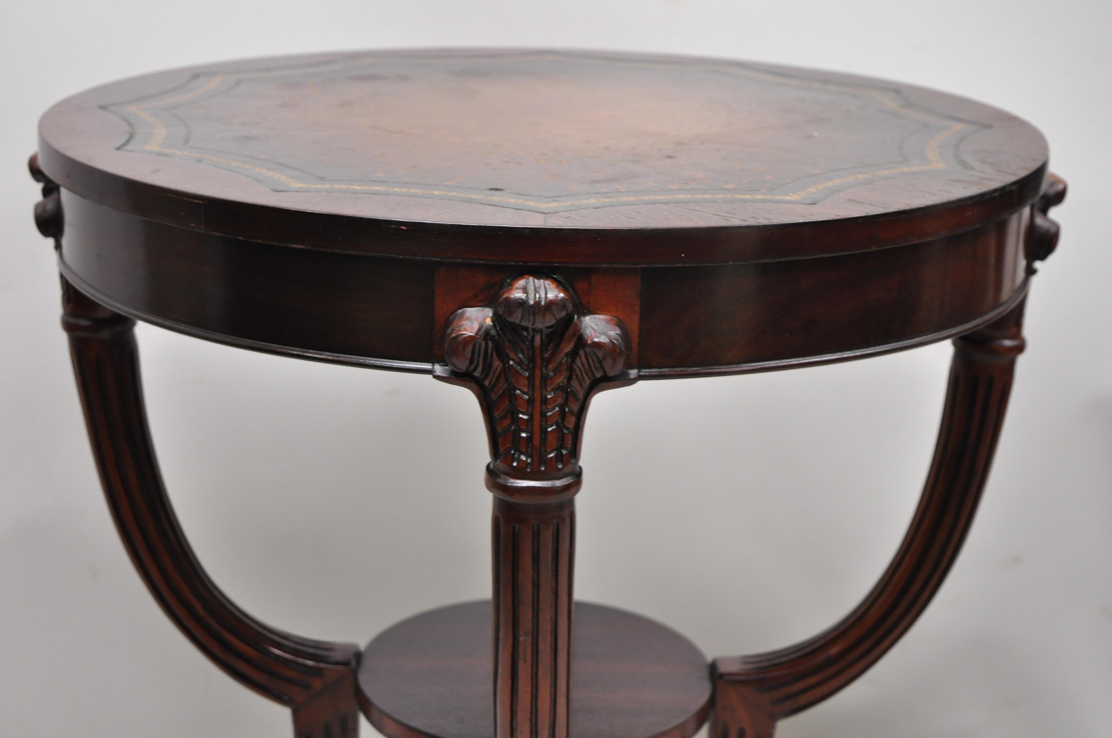 American French Hollywood Regency Grosfeld House Plume Carved Leather End Tables, a Pair