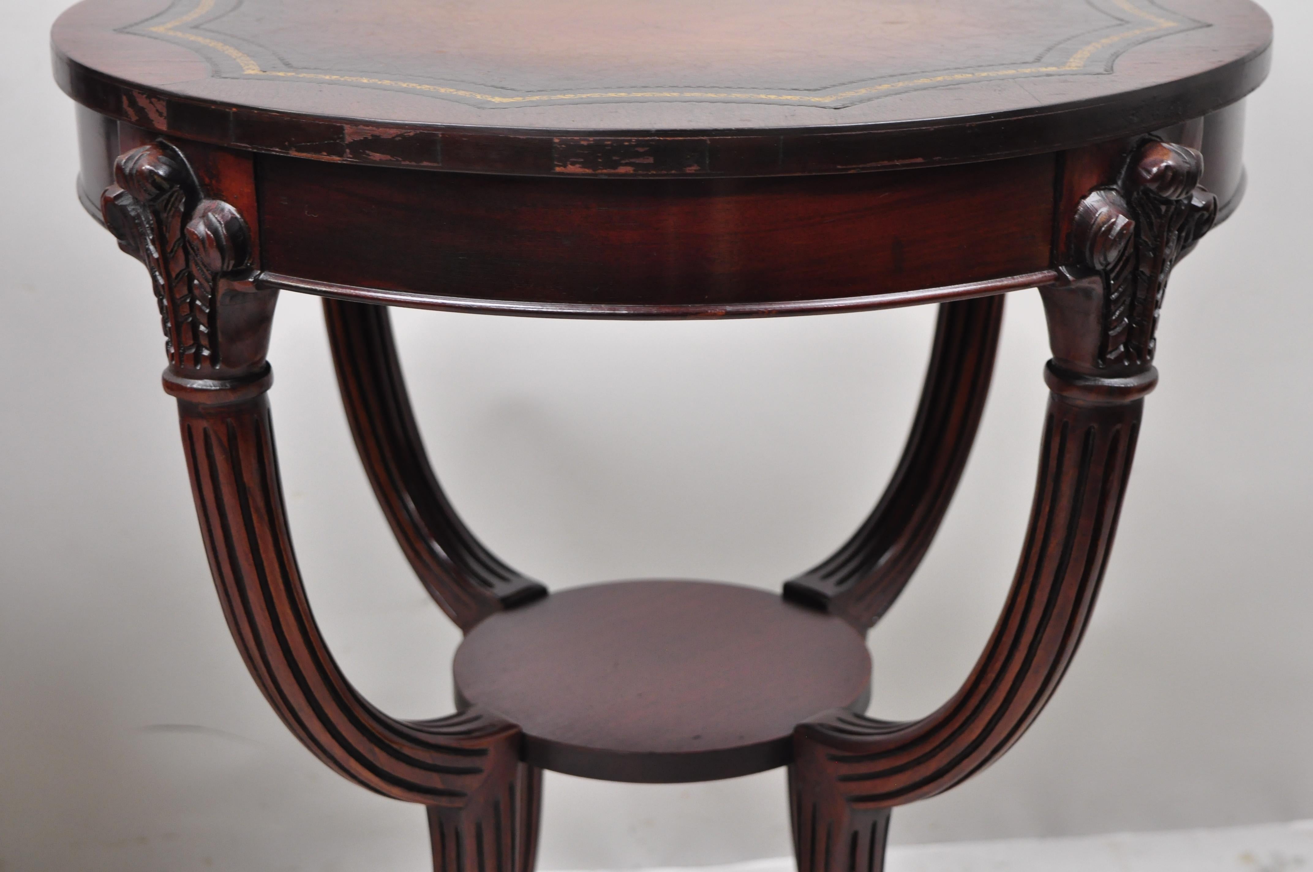 French Hollywood Regency Grosfeld House Plume Carved Leather End Tables, a Pair In Good Condition In Philadelphia, PA