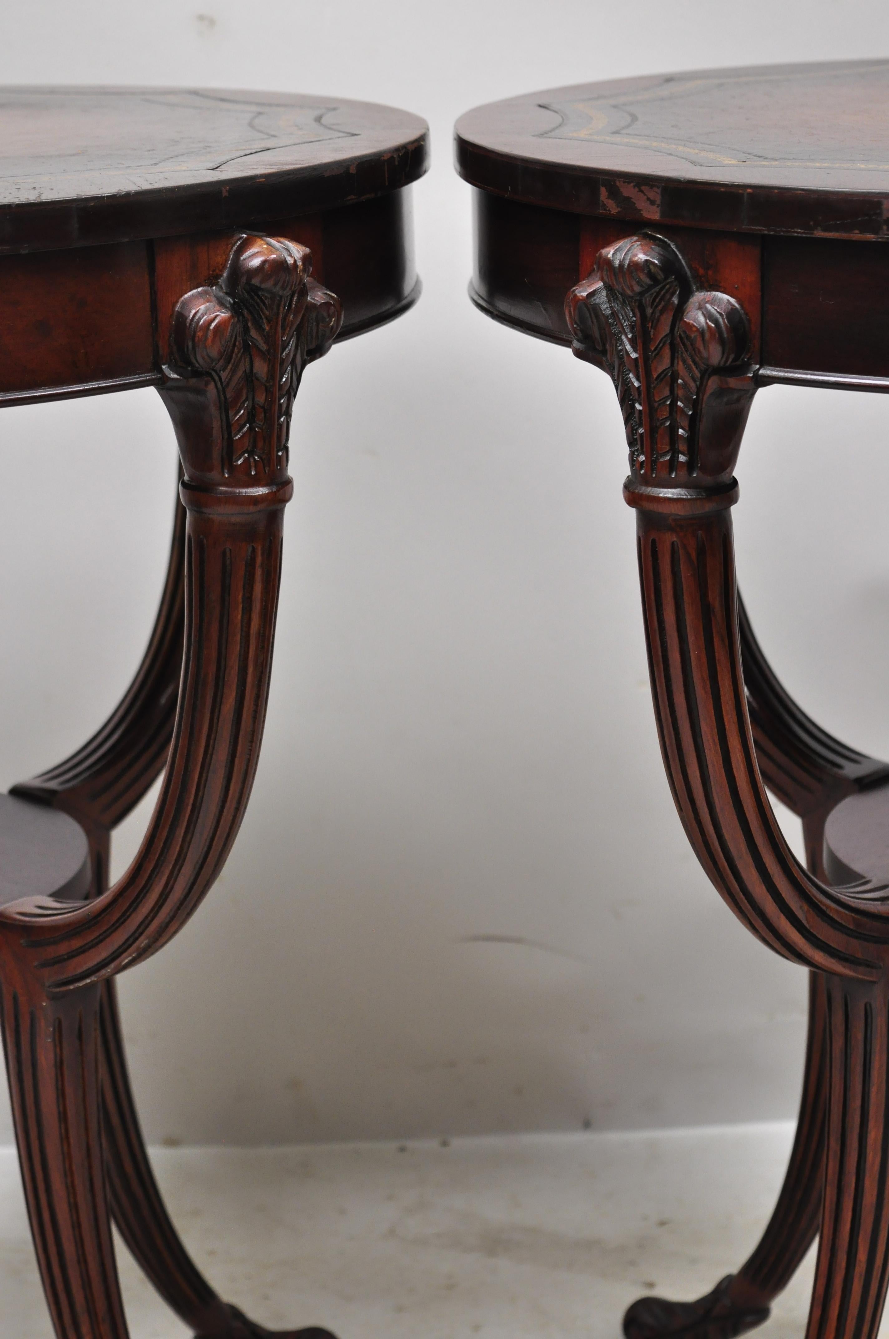 French Hollywood Regency Grosfeld House Plume Carved Leather End Tables, a Pair 1