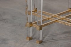 French Hollywood Regency Lucite, Glass & Brass Dining Table