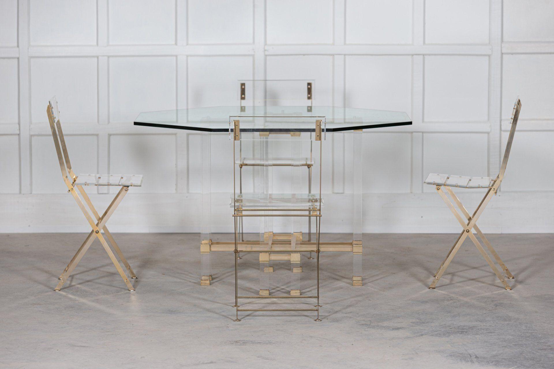 French, Hollywood Regency Lucite, Glass & Brass Dining Table In Good Condition For Sale In Staffordshire, GB