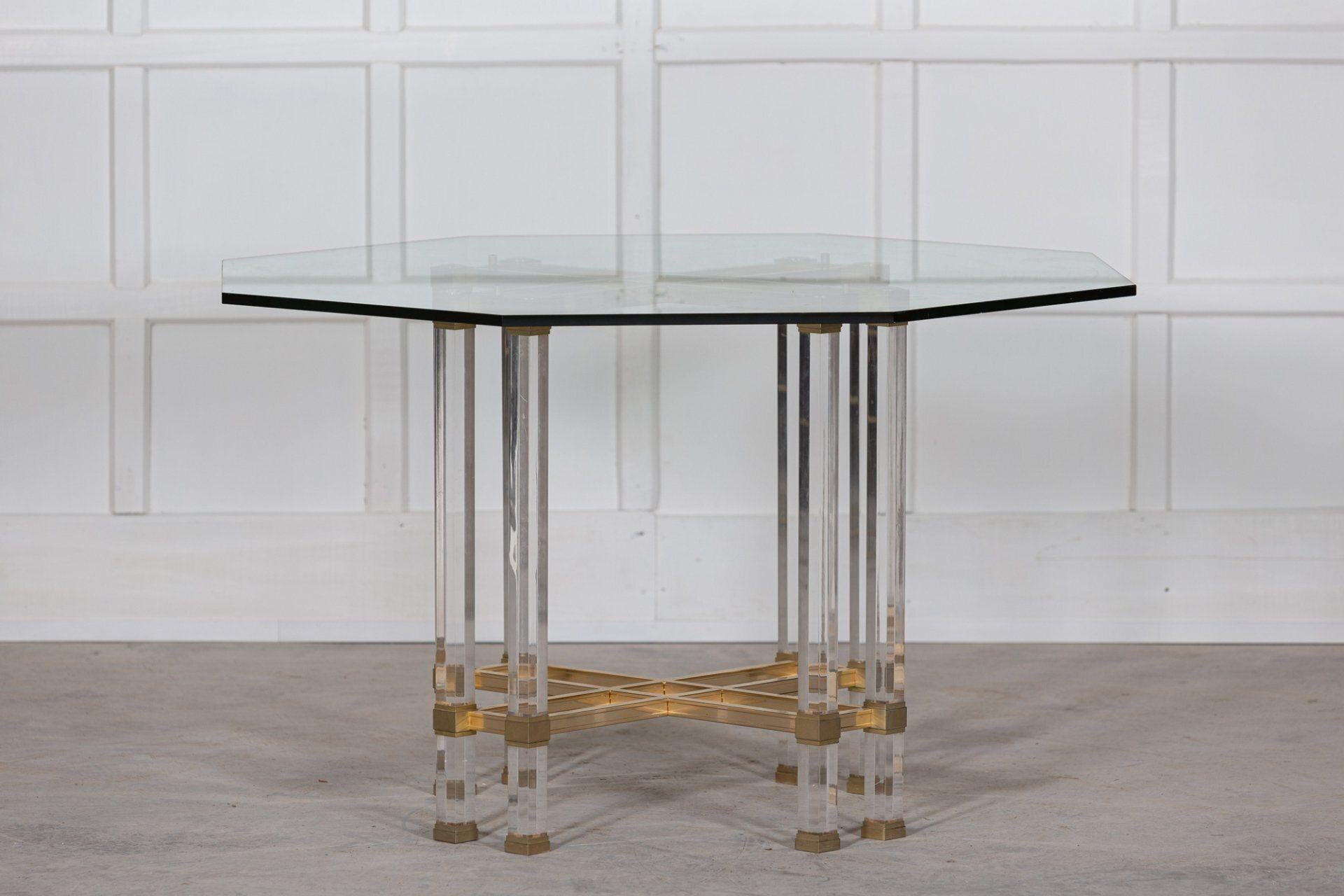 French, Hollywood Regency Lucite, Glass & Brass Dining Table For Sale 1