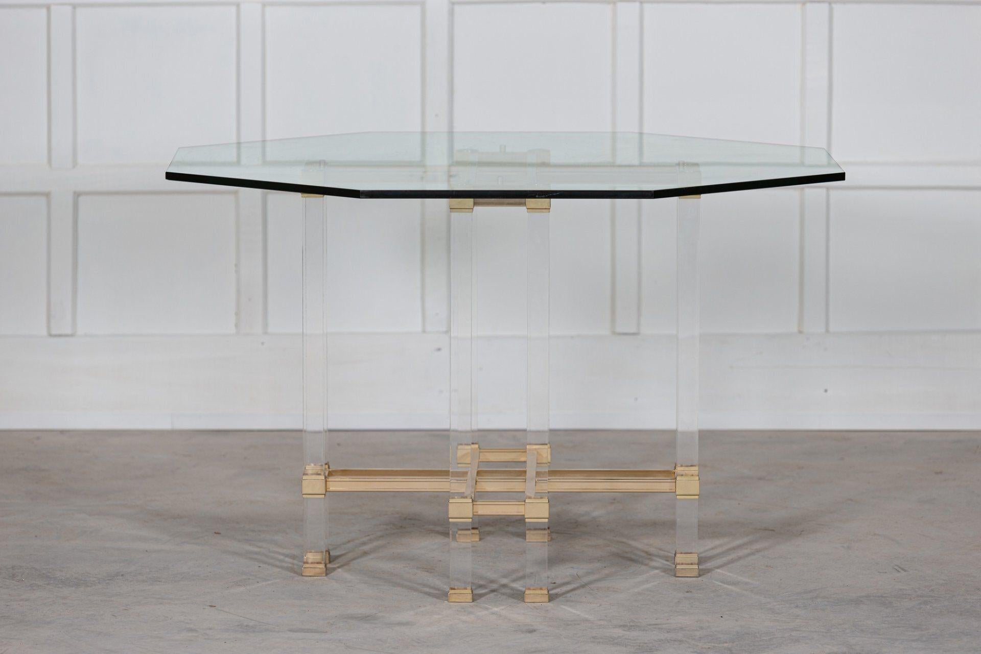 French, Hollywood Regency Lucite, Glass & Brass Dining Table For Sale 3