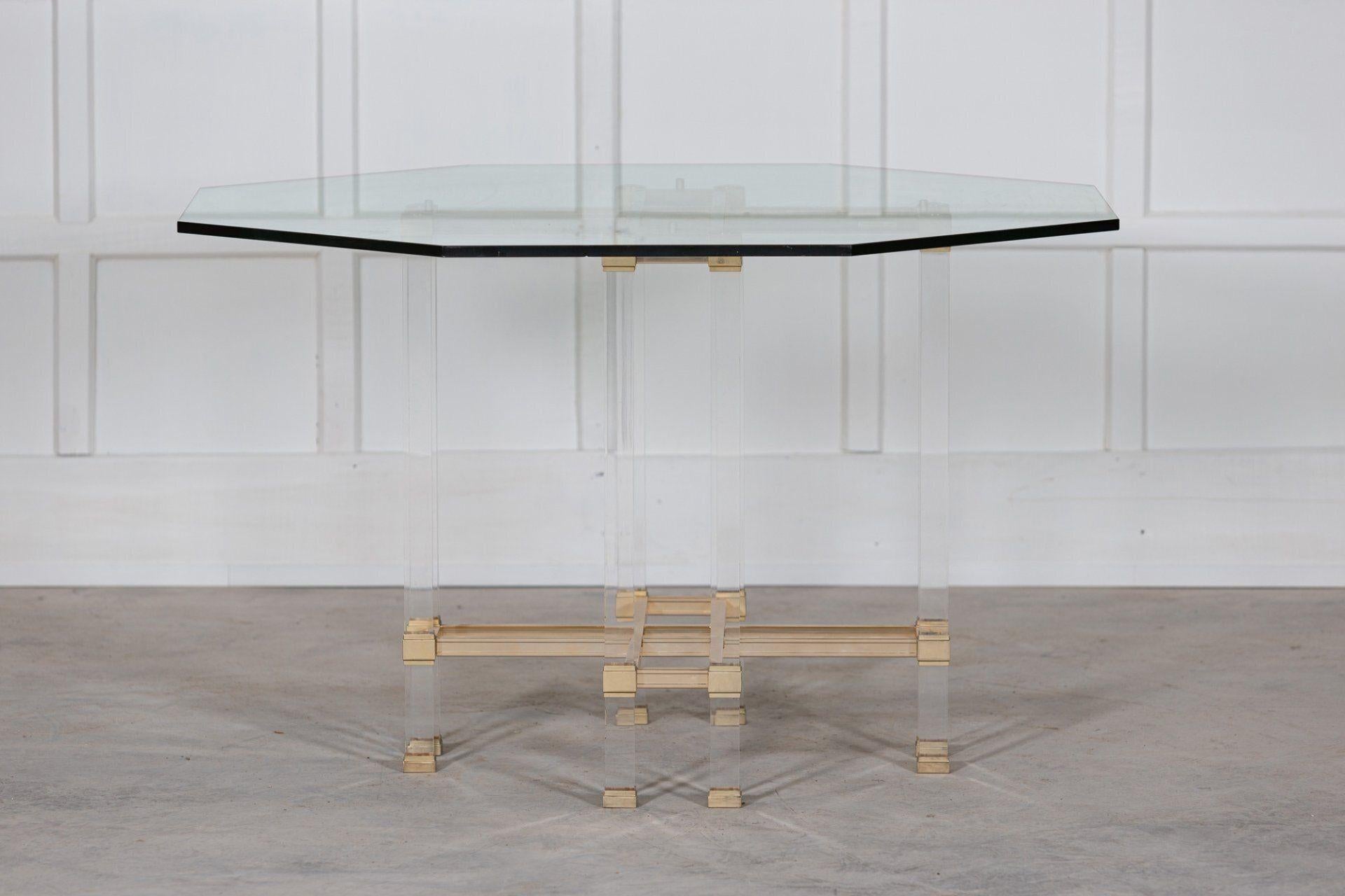 French, Hollywood Regency Lucite, Glass & Brass Dining Table For Sale 4